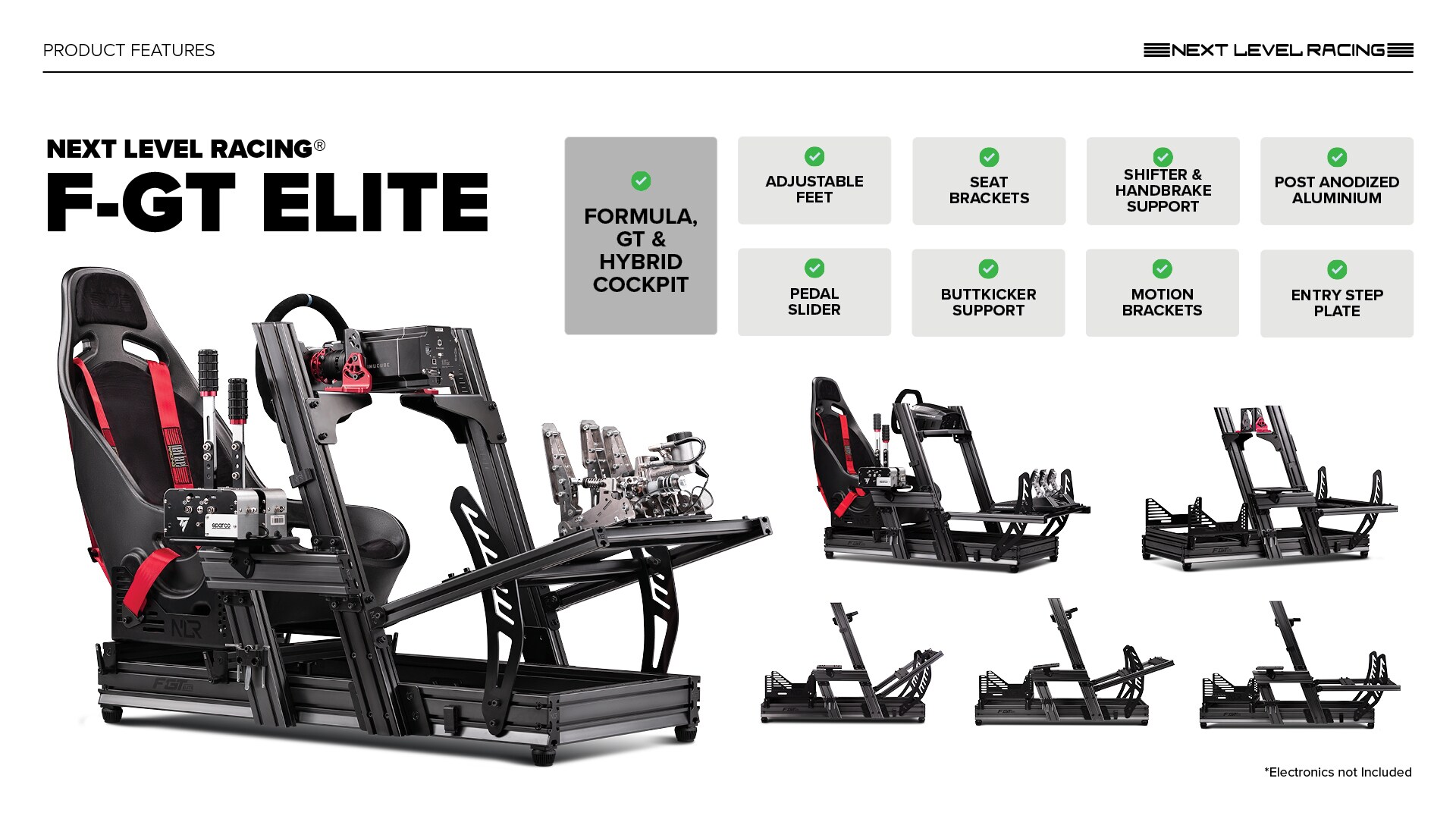 Next Level Racing F-GT Elite Alu Simulator Cockpit - Front &amp; Side Mount Edt