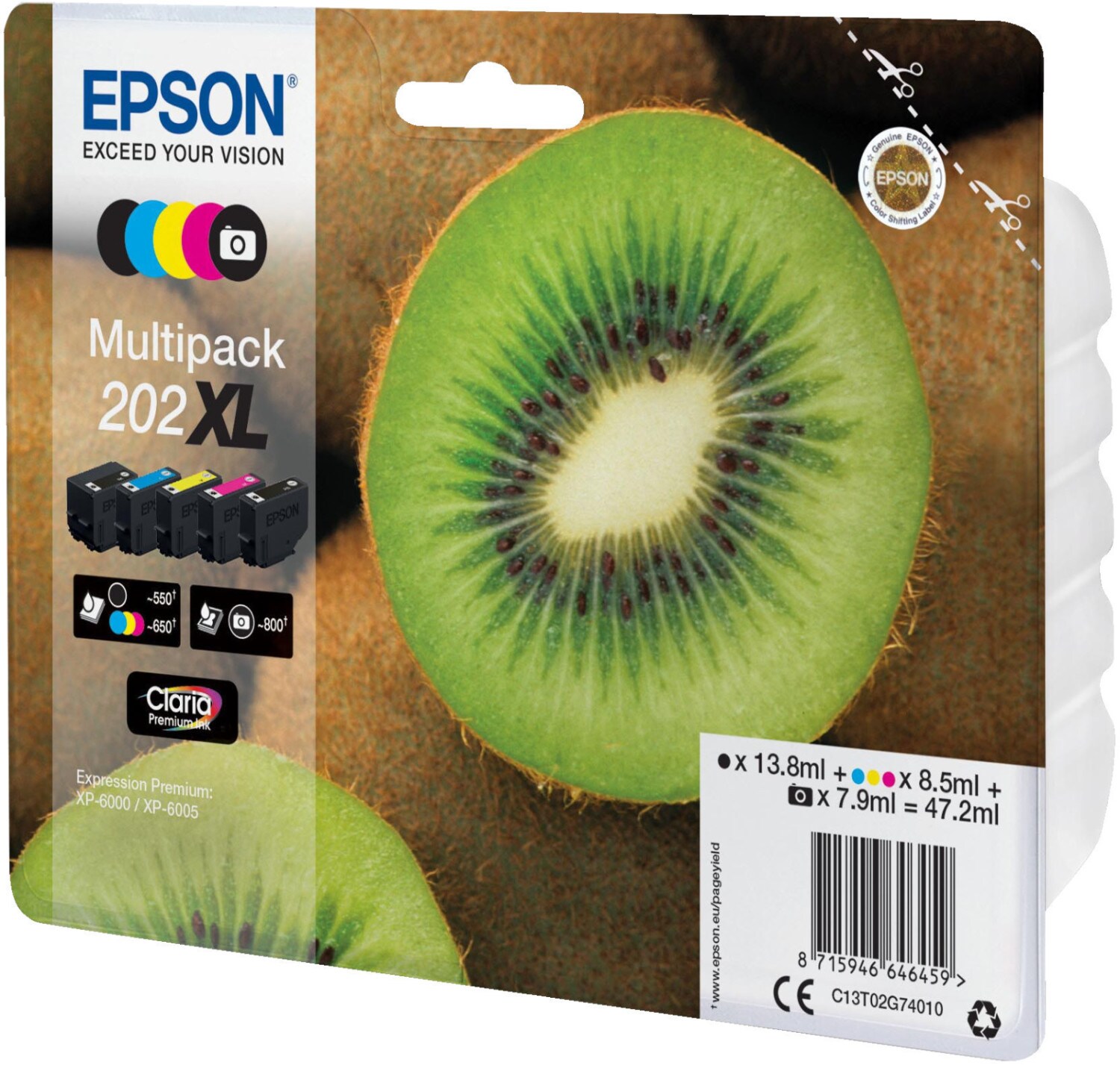 Epson C13T02G74010 Druckerpatronen Multipack 202XL Schwarz, Cyan, Magenta, Gelb