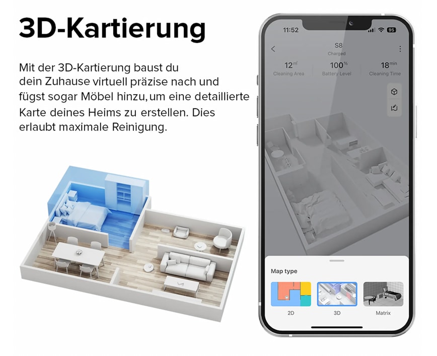 Roborock S8 Saugroboter Doppelbürste 6000Pa 3D Hindernisvermeidung Alexa weiß