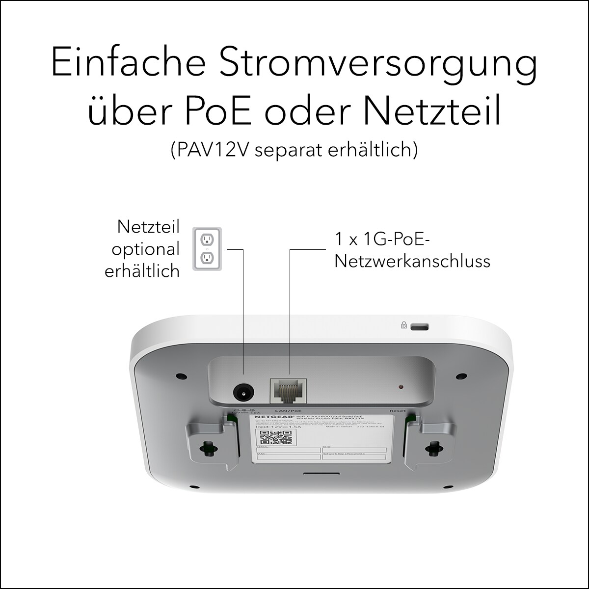 Netgear WAX214 AX1800 WiFi 6 Dual Band Access Point Wand-/Deckenmontage