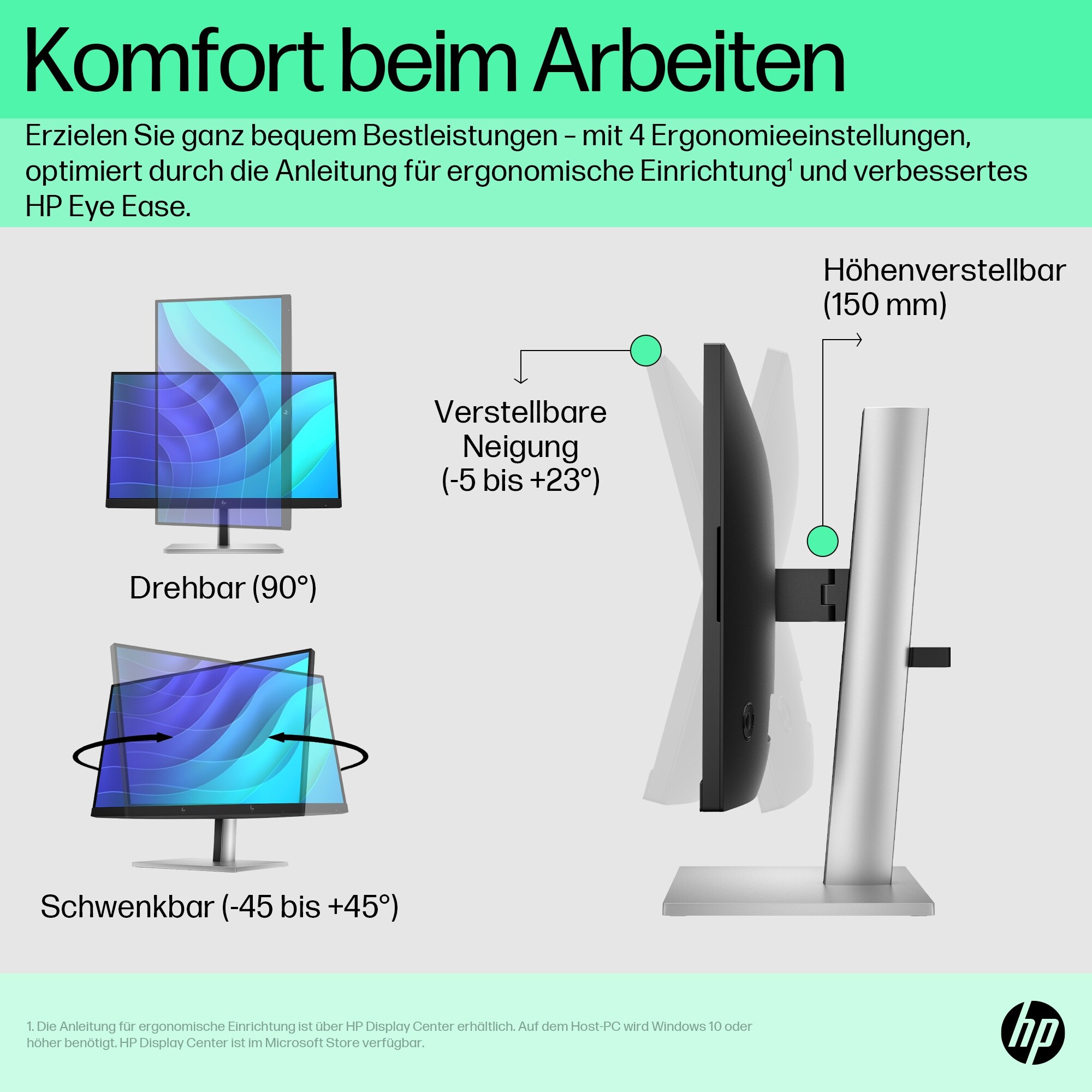 HP E22 G5 54,6cm (21,5") Full HD IPS Office-Monitor 16:9 HDMI/DP Pivot HV