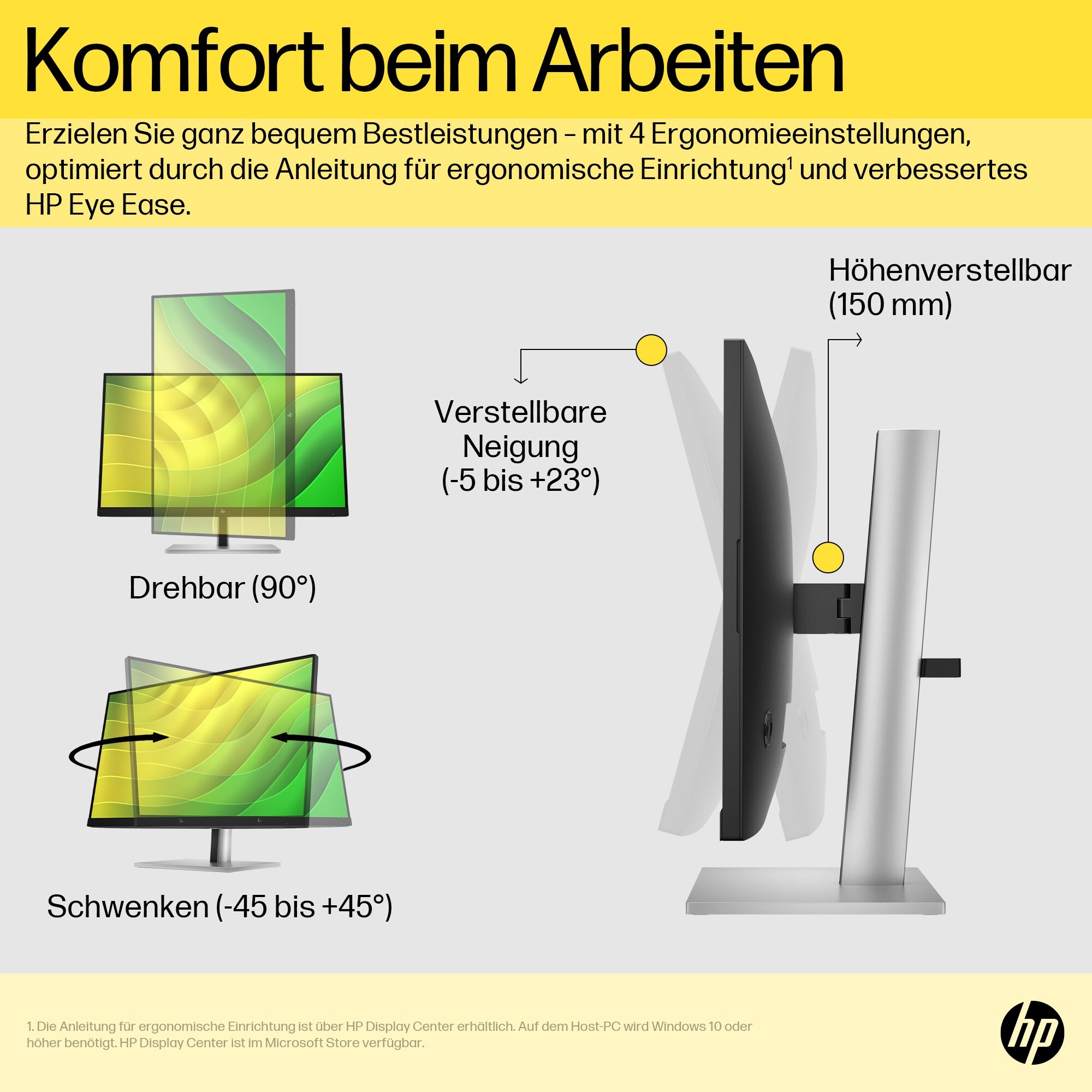 HP E24q G5 60,5cm (23,8") WQHD IPS Office-Monitor 16:9 HDMI/DP 4xUSB Pivot HV