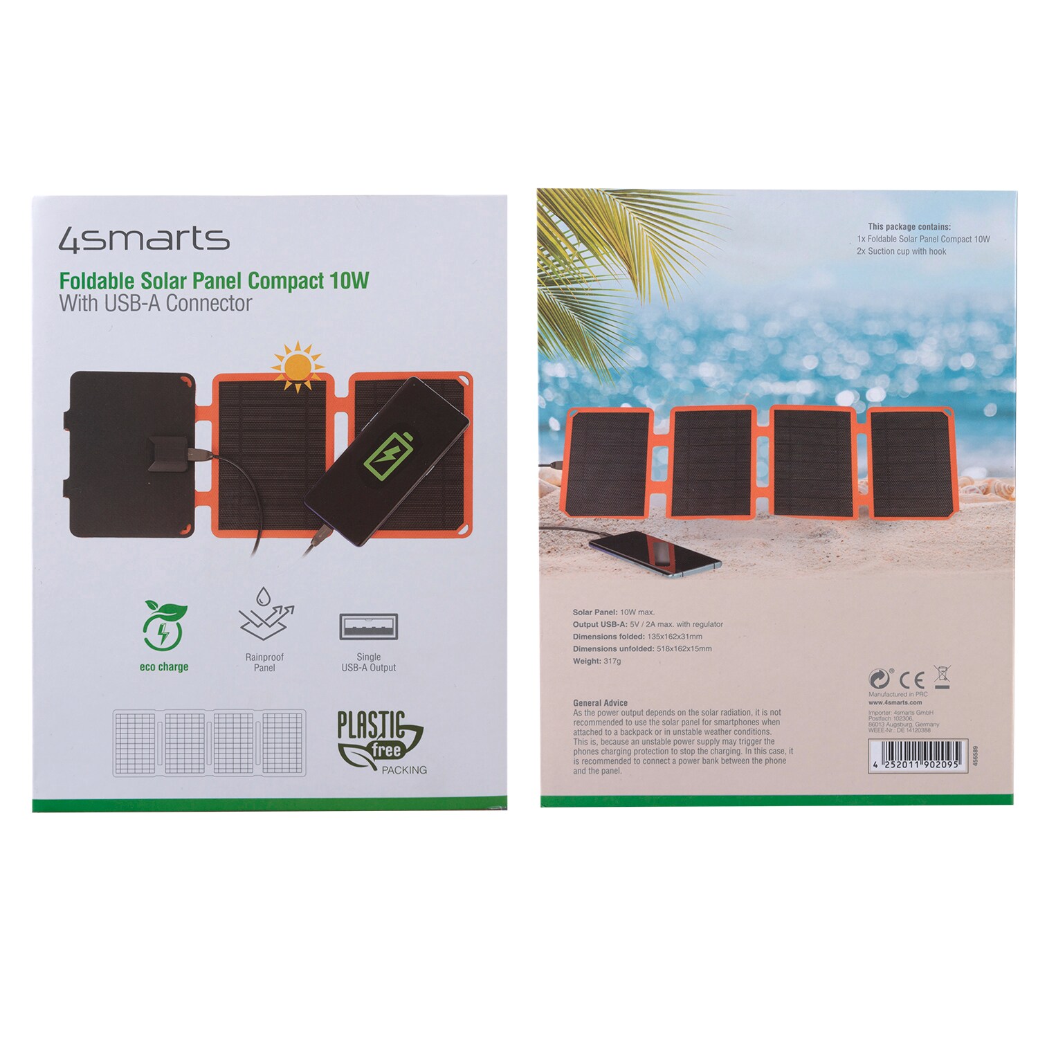 4smarts Solar Panel VoltSolar Compact 10W USB-A schwarz/orange