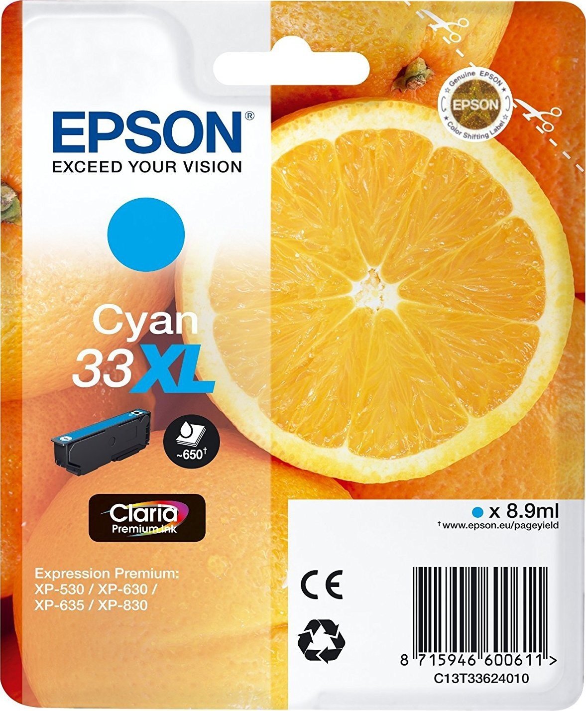 Epson C13T33624012 Druckerpatrone 33XL cyan Claria Premium Ink