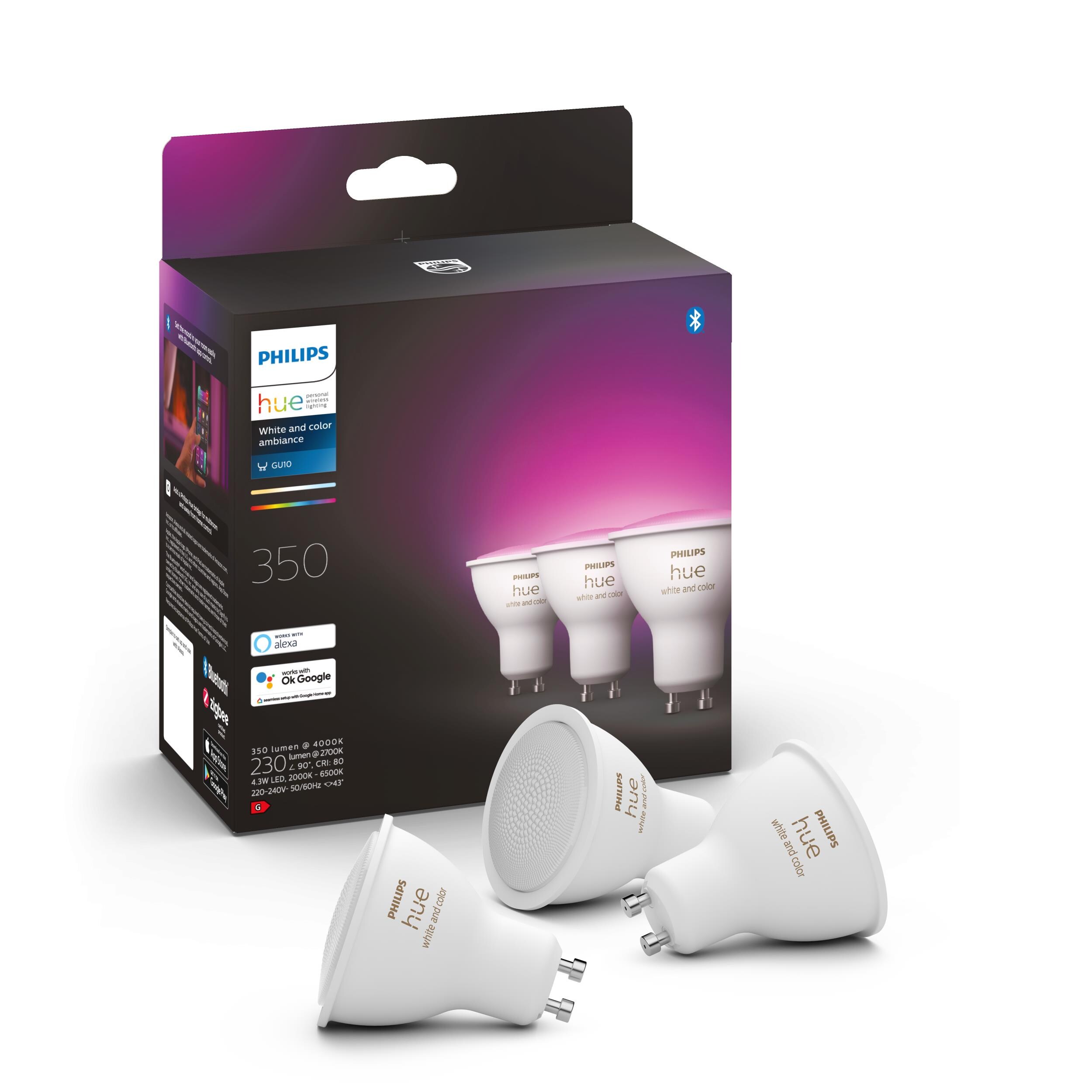 Philips Hue White &amp; Col. Amb. GU10 Dreierpack 3x230lm