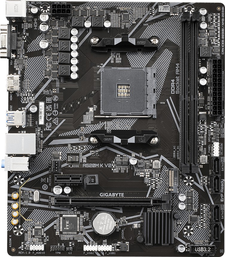 Gigabyte A520M K V2 mATX Mainboard Sockel AM4 VGA/HDMI/M.2/SATA/PS2