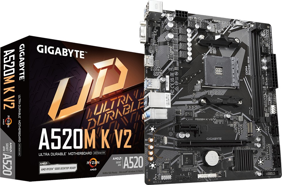 Gigabyte A520M K V2 mATX Mainboard Sockel AM4 VGA/HDMI/M.2/SATA/PS2