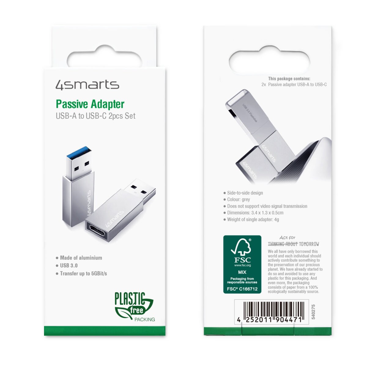 4smarts Passiver Adapter USB-A 3.0 auf USB-C 2er Set