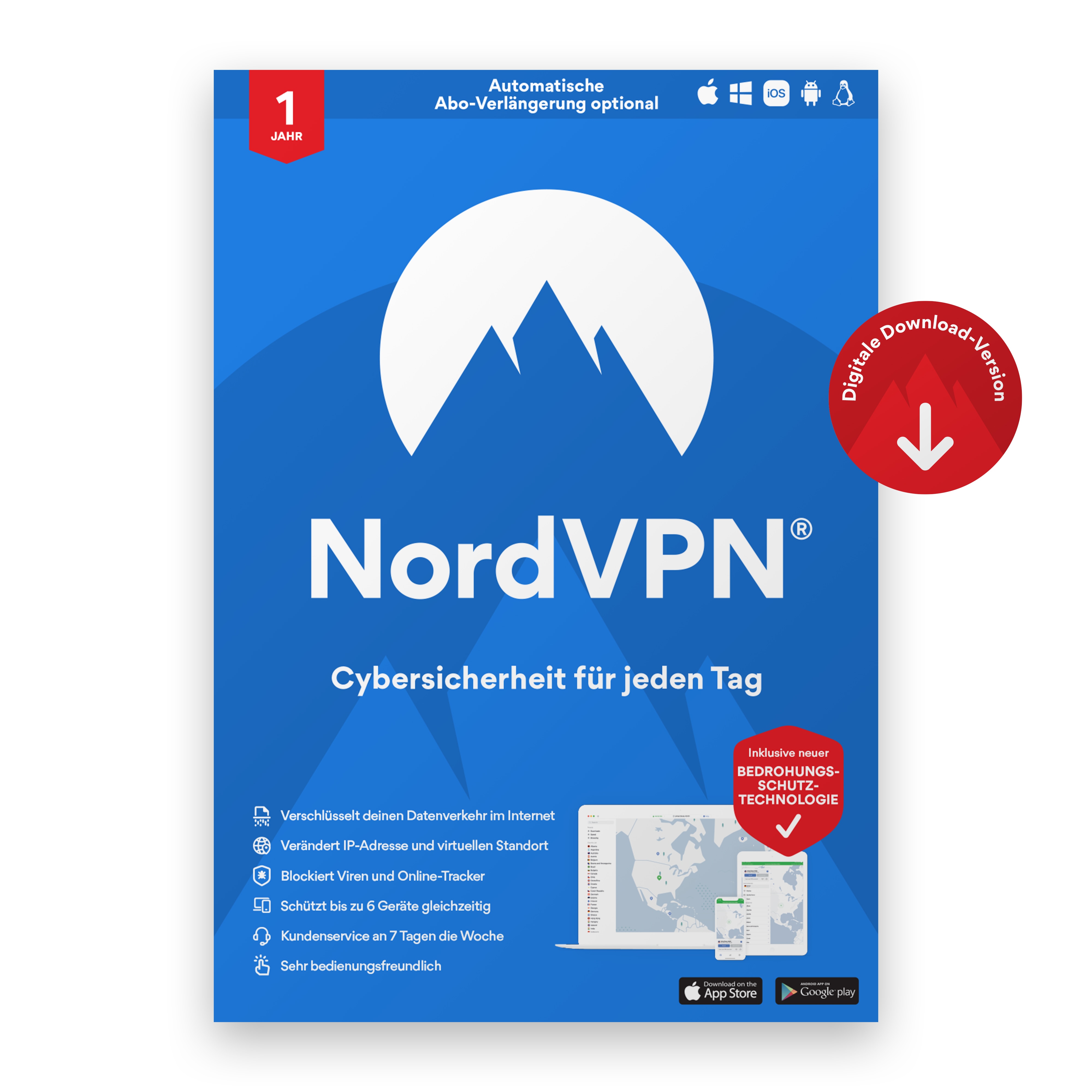 NordVPN Service VPN | 6 Geräte | 1 Jahr | Download &amp; Produktschlüssel