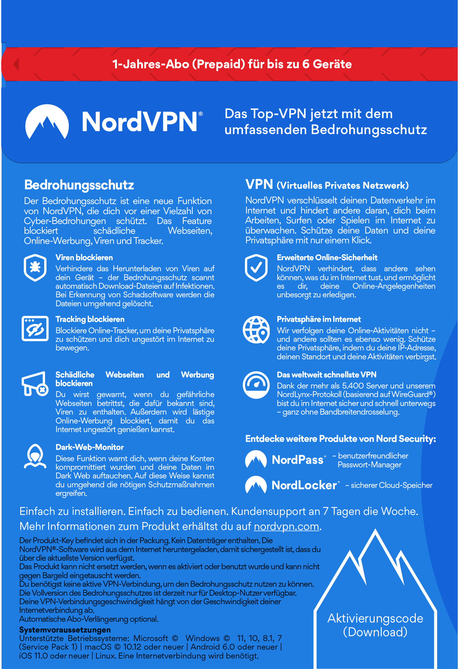 NordVPN Service VPN | 6 Geräte | 1 Jahr | Download &amp; Produktschlüssel