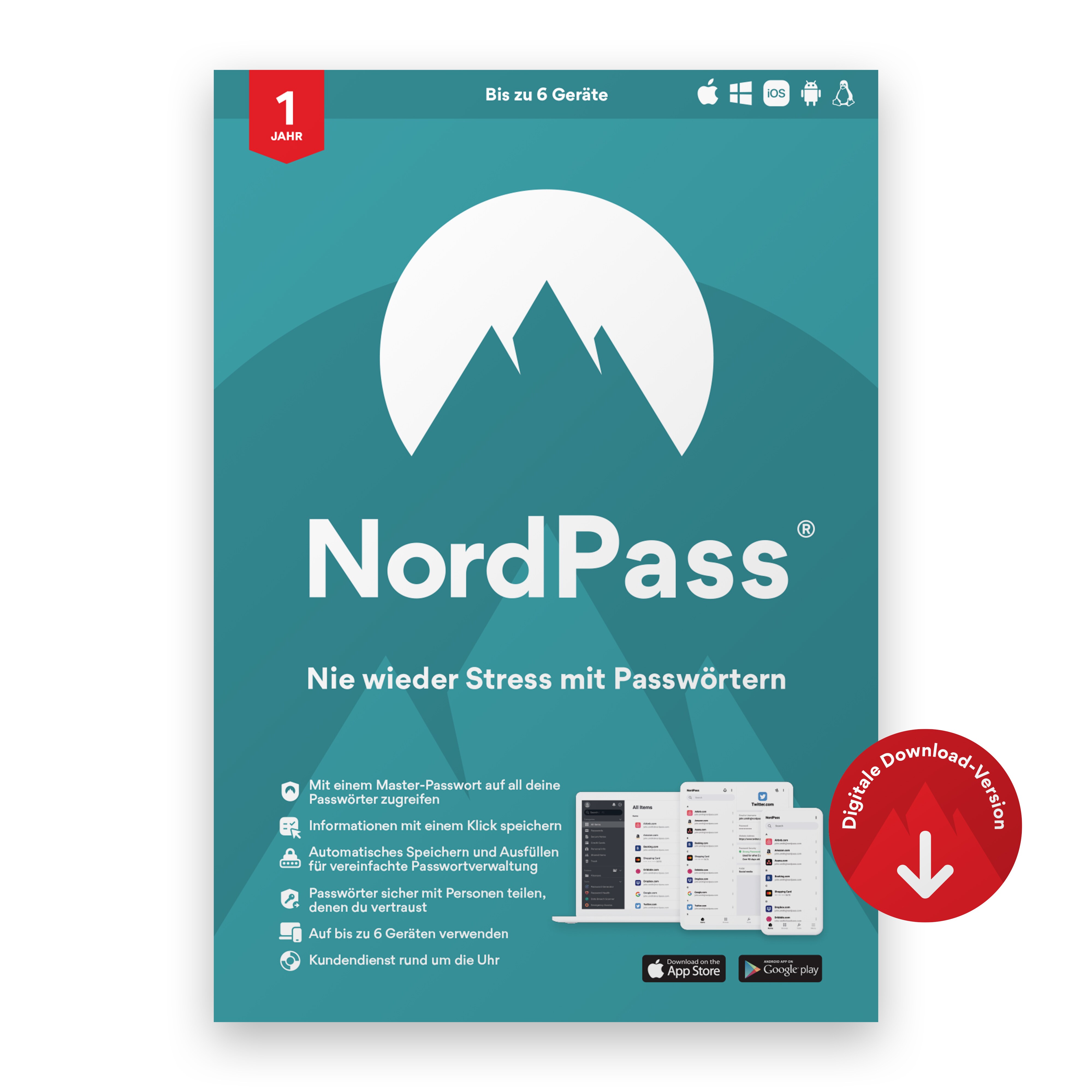 NordVPN NordPass | 6 Nutzer | 1 Jahr | Download &amp; Produktschlüssel