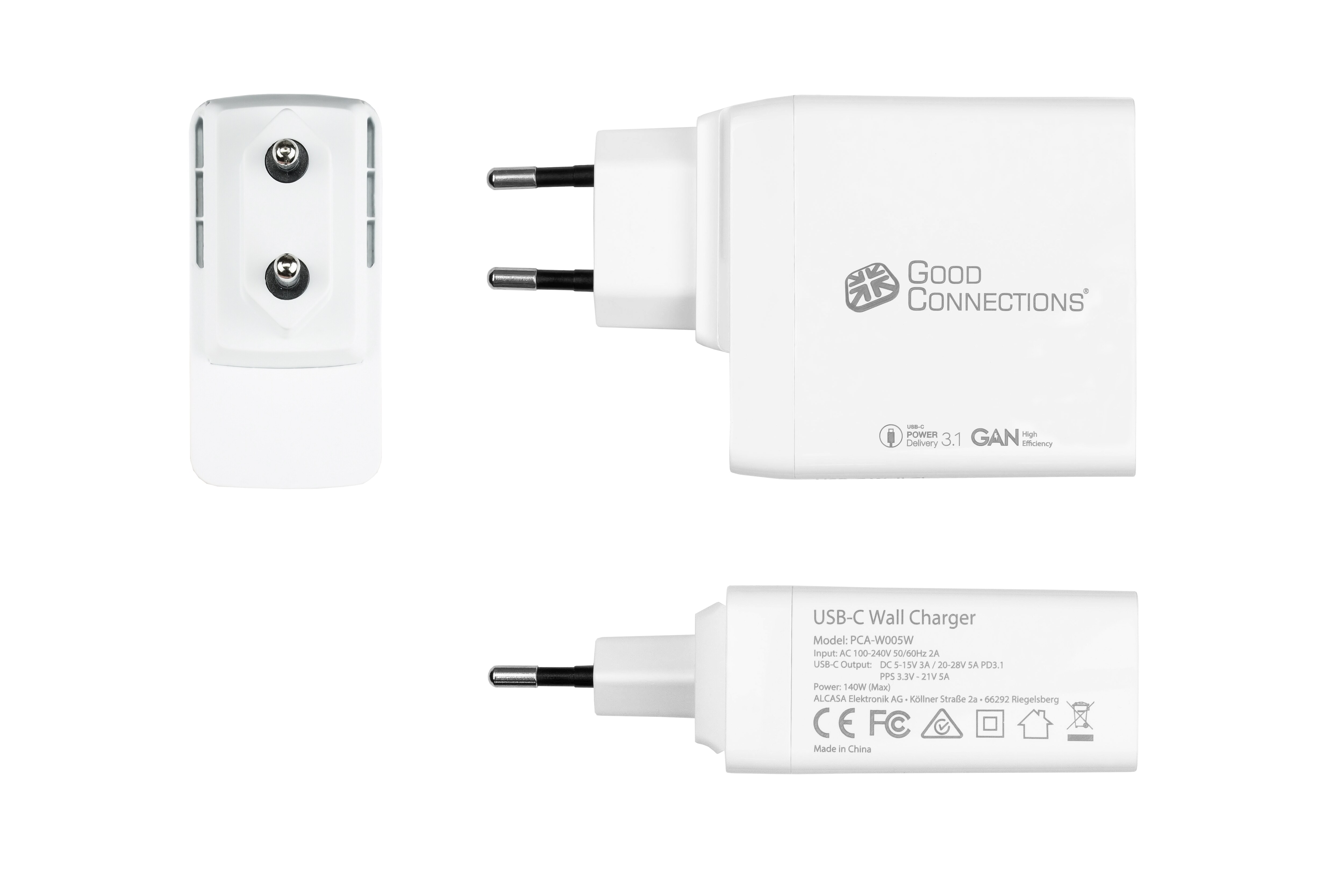 GC USB-Schnellladegerät 140W GaN-Technologie, 1-Port USB-C inkl. 1,2m Ladekabel