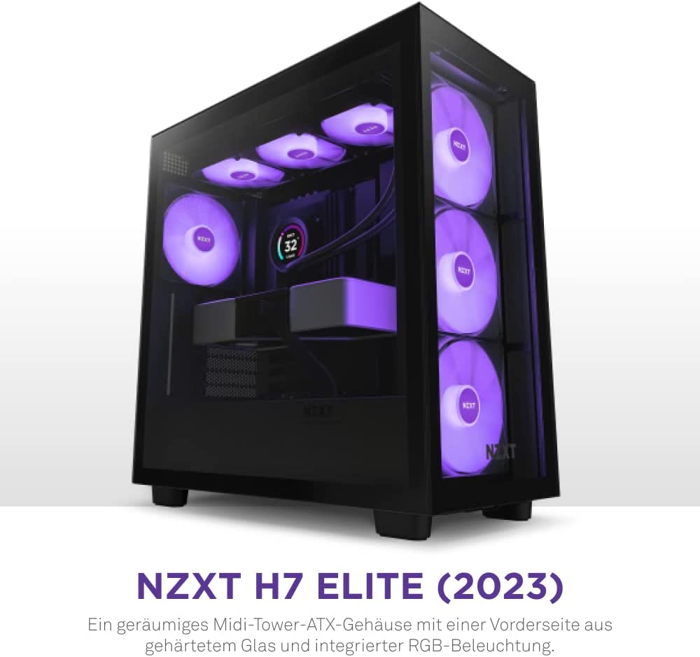 NZXT H7 Elite Black 2023 RGB Midi Tower ATX Gaming Gehäuse mit Glasfenster