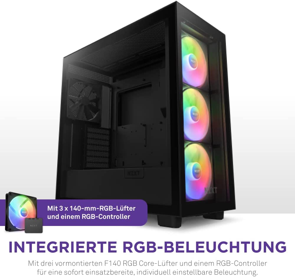 NZXT H7 Elite Black 2023 RGB Midi Tower ATX Gaming Gehäuse mit Glasfenster