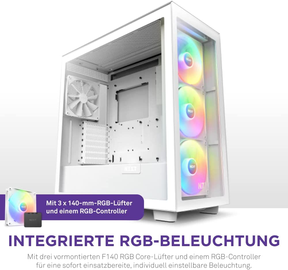 NZXT H7 Elite White 2023 RGB Midi Tower ATX Gaming Gehäuse mit Glasfenster