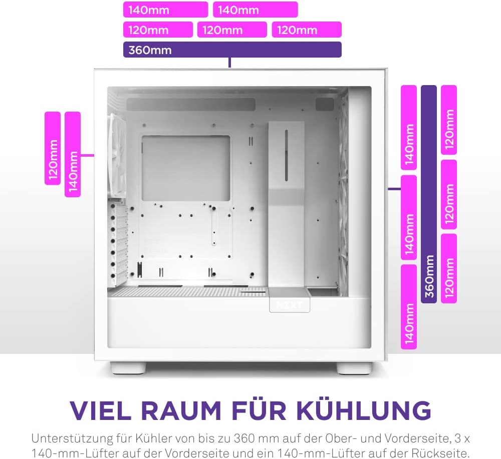 NZXT H7 Elite White 2023 RGB Midi Tower ATX Gaming Gehäuse mit Glasfenster