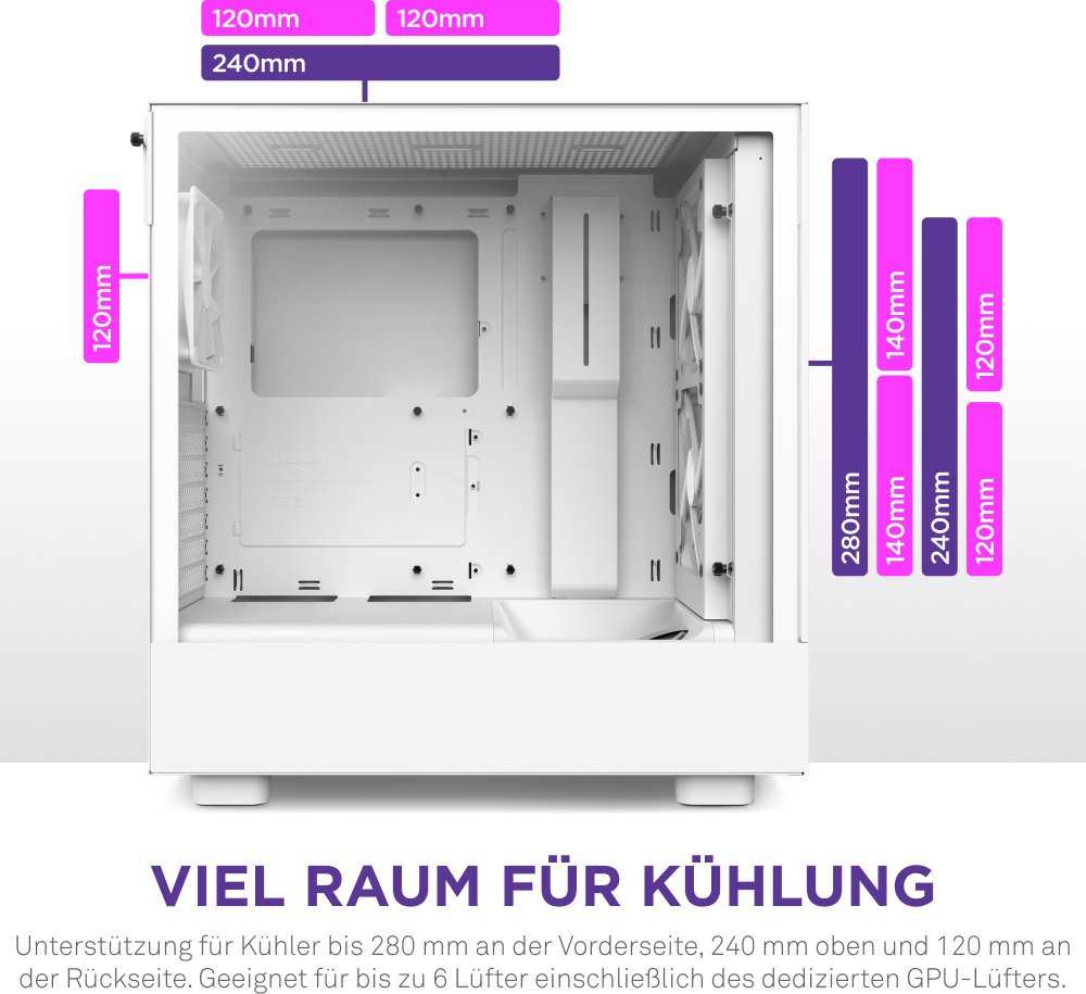 NZXT H5 Flow RGB White Midi Tower ATX Gehäuse schwarz mit Sichtfenster