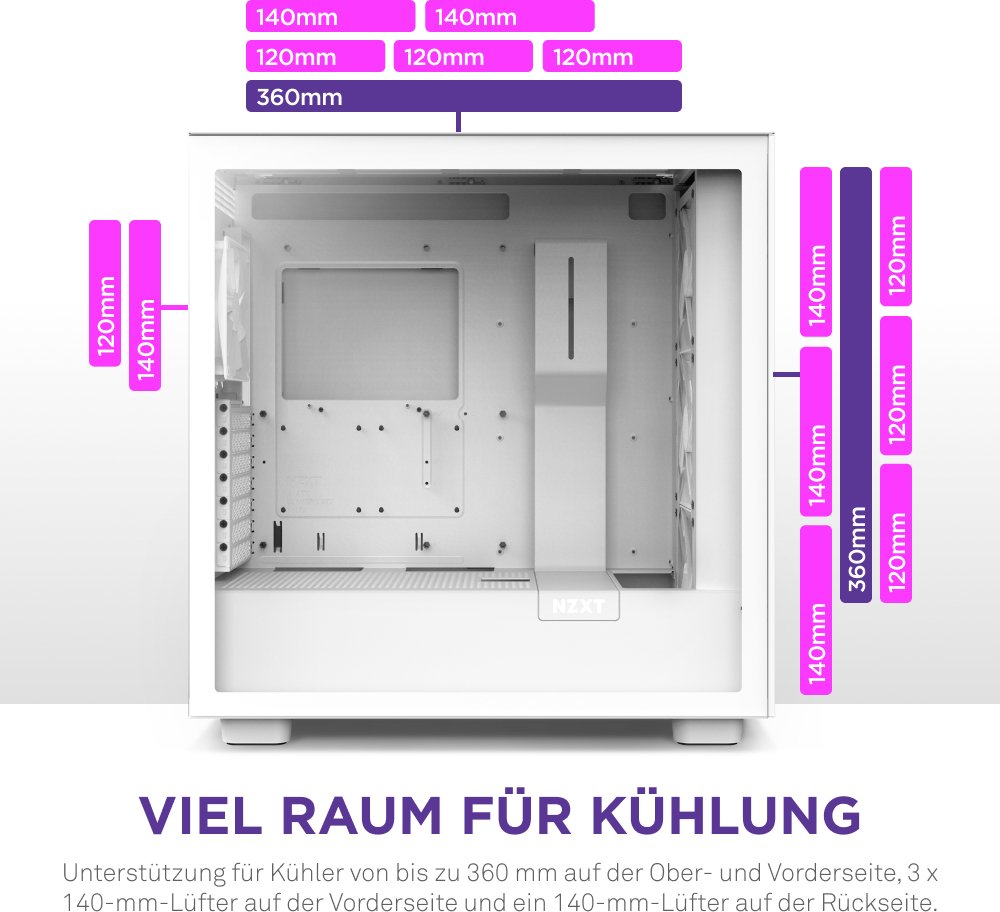 NZXT H7 Flow White RGB Midi Tower ATX Gaming Gehäuse mit Glasfenster