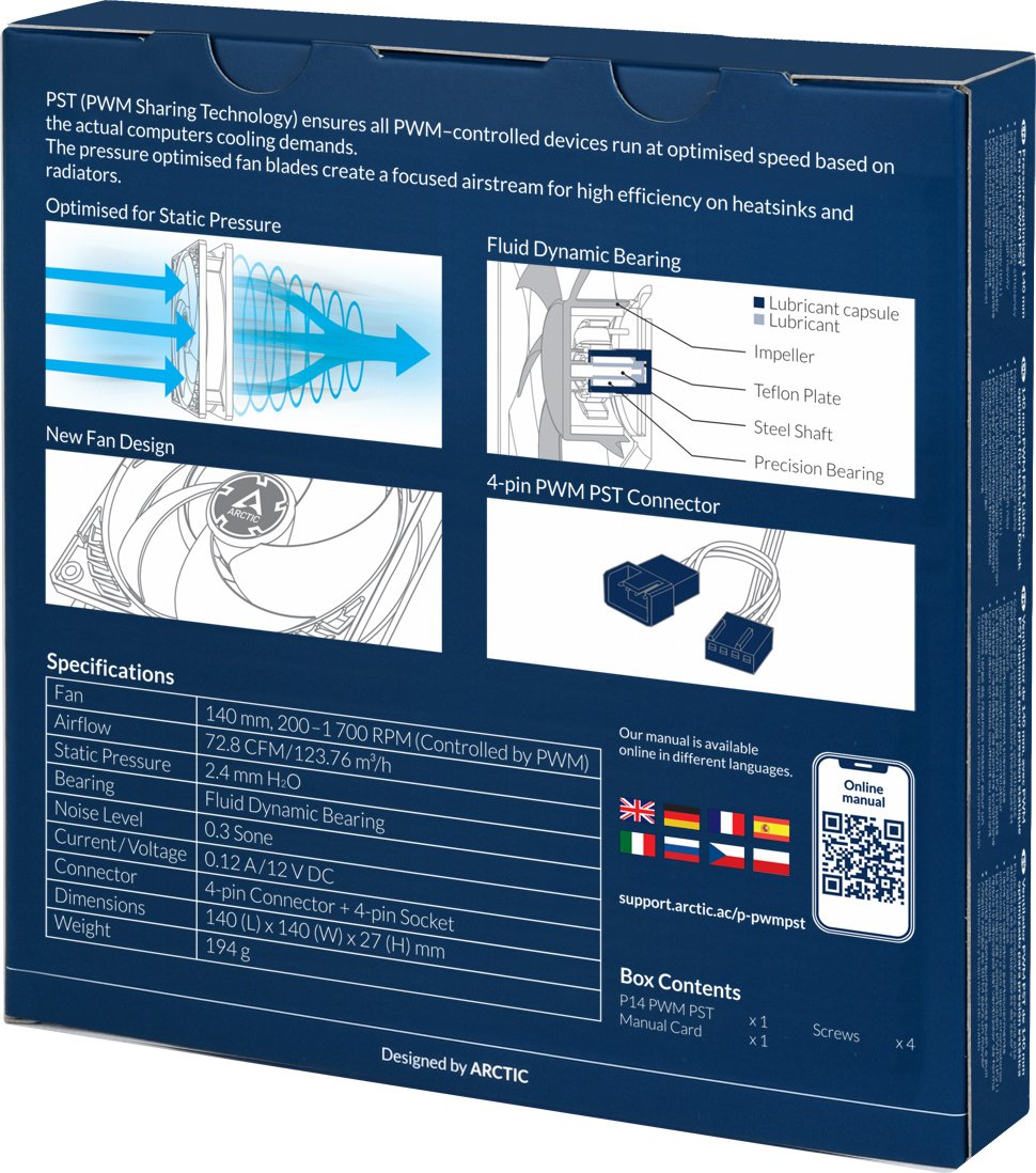 ARCTIC Gehäuselüfter P14 PWM PST 140 mm, weiß, 4-pin