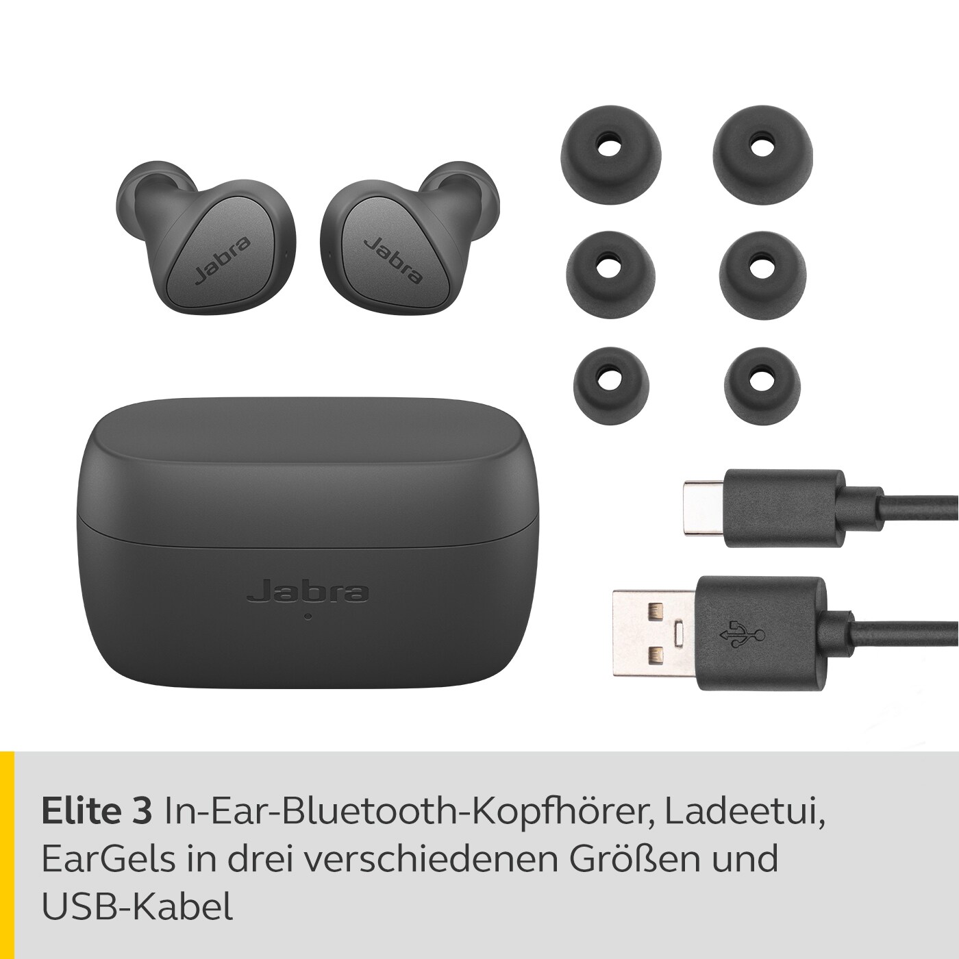 JABRA Elite 3 Bluetooth In-Ear Kopfhörer Dunkel Grau