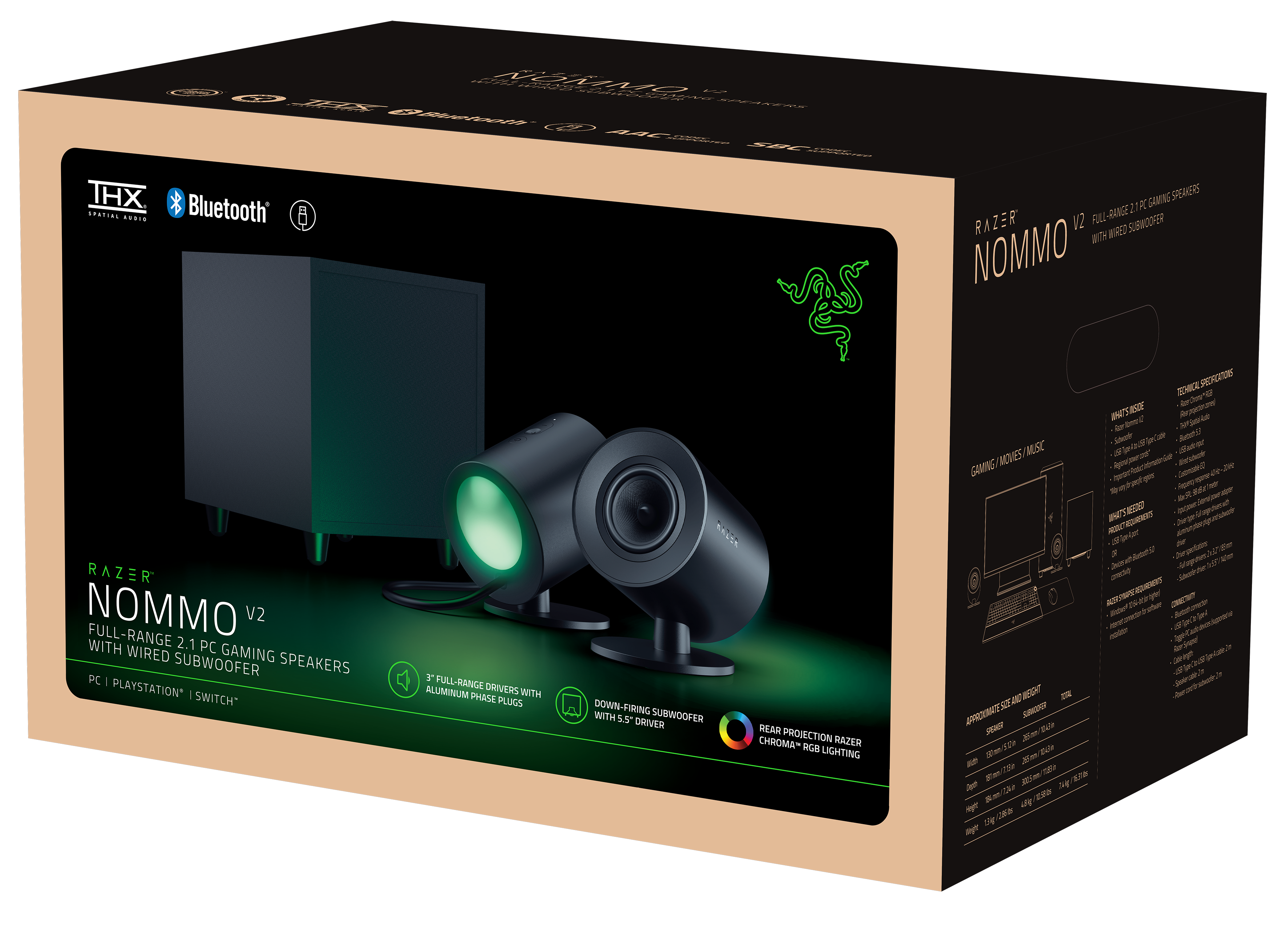 RAZER Nommo V2 Full-Range-2.1 Gaming-Lautsprecher mit Subwoofer für PC schwarz