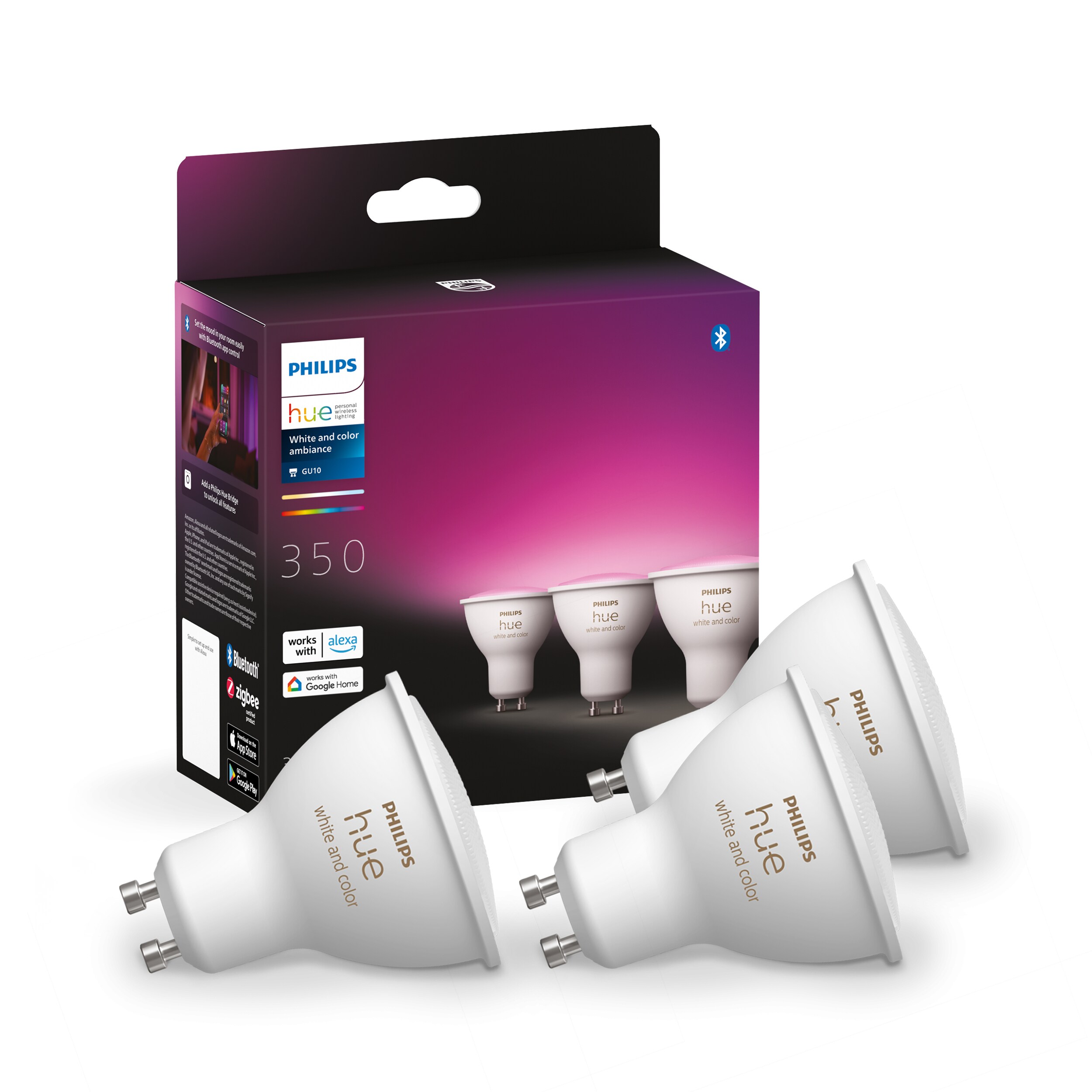 Philips Hue White &amp; Color Amb. GU10 350lm 3er Pack, Bridge V2 &amp; tado Starter Set