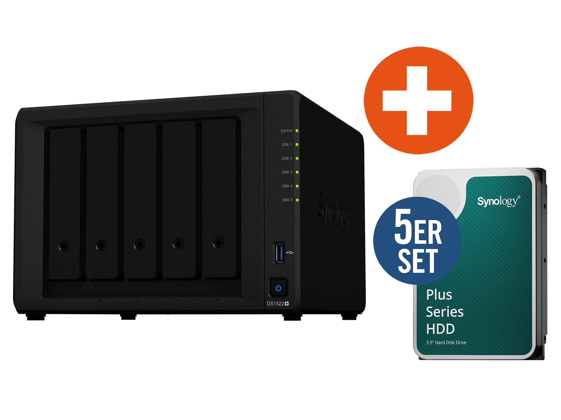 Synology DS1522+ NAS System 5-Bay 20 TB inkl. 5x 4 TB Synology HDD HAT3300-4T