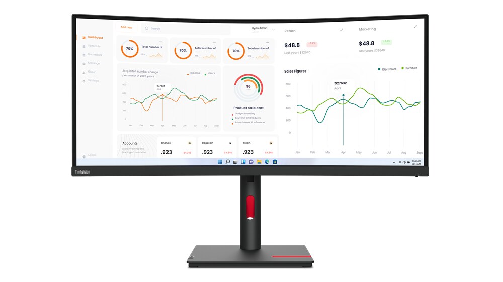 Lenovo ThinkVision T34w-30 86,4cm (34") UWQHD 21:9 curved Monitor HDMI/DP/USB-C