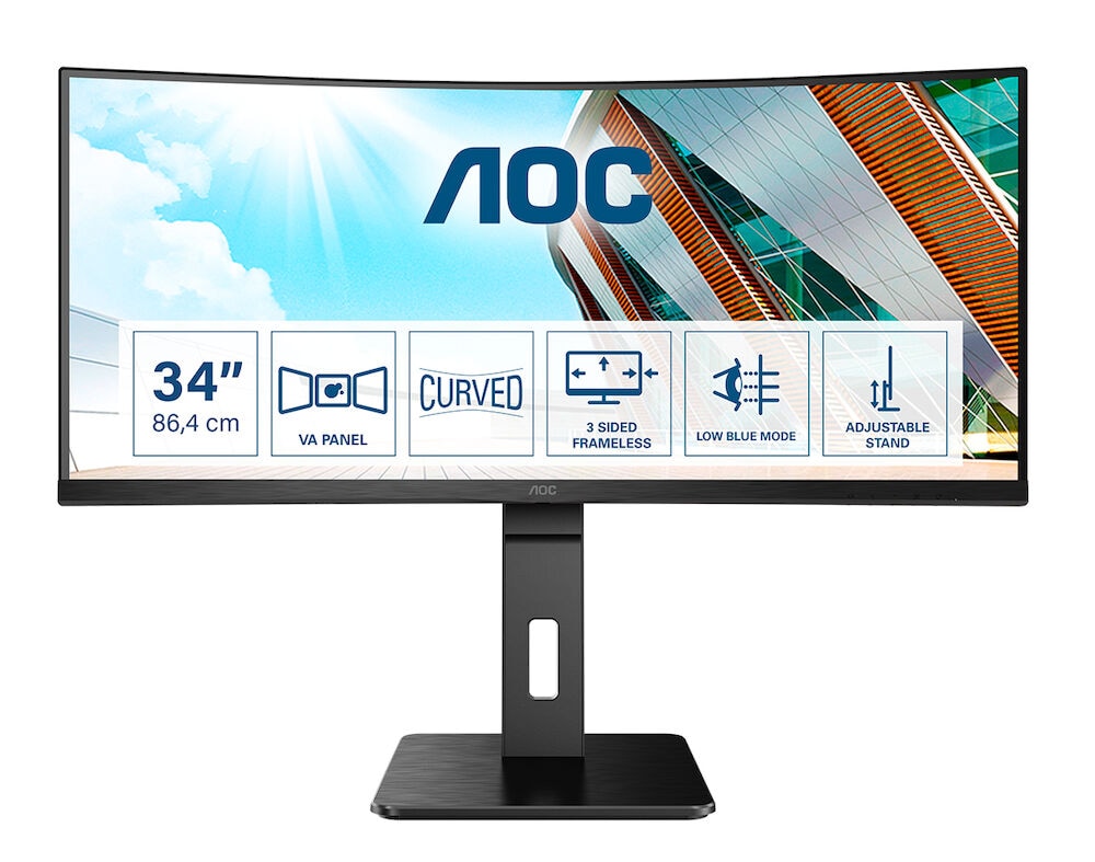 AOC CU34P2A 86,4cm (34“) UWQHD VA Office Monitor Curved HDMI/DP/USB 100Hz