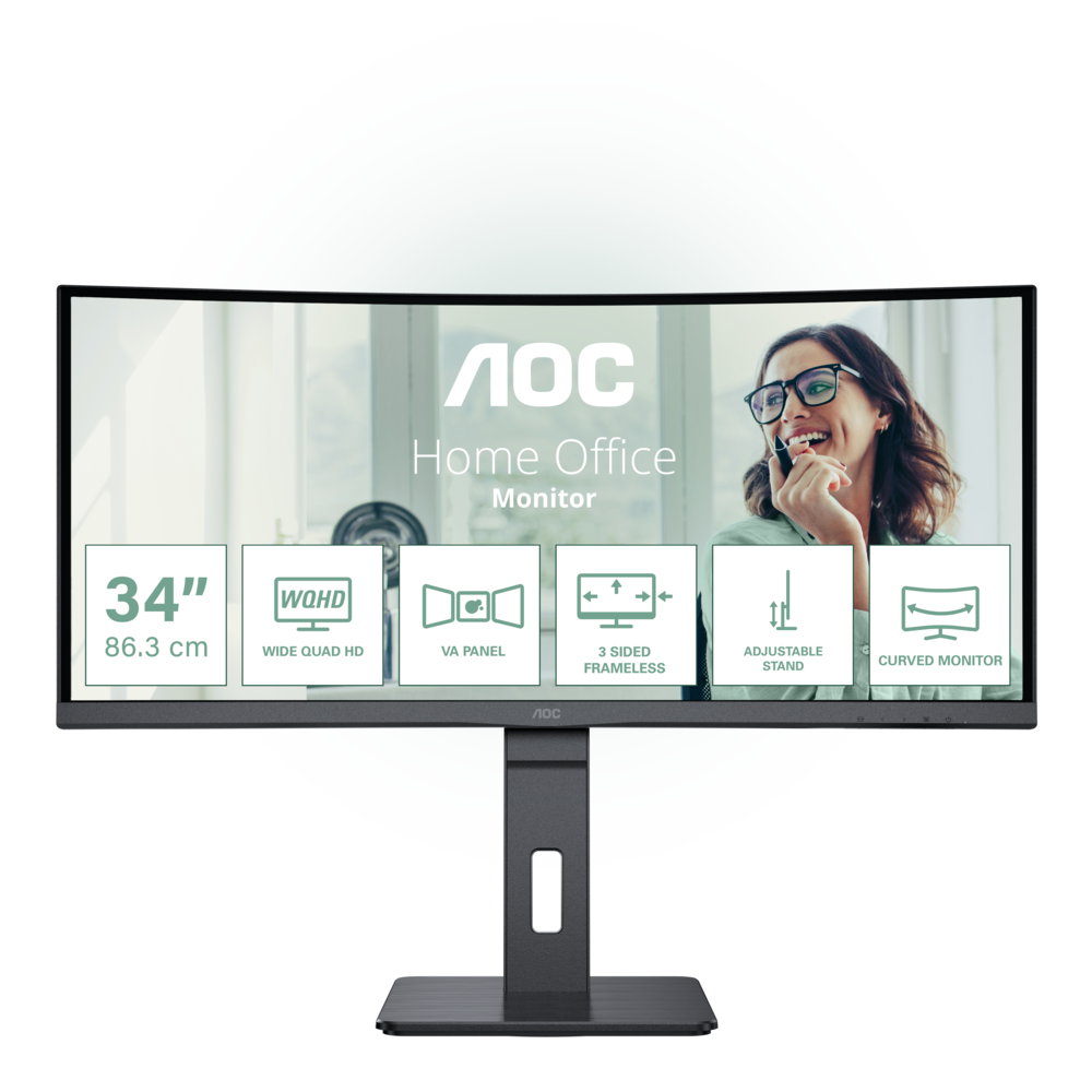 AOC CU34P3CV 86,4cm (34“) UWQHD VA Monitor Curved 21:9 HDMI/DP/USB-C PD65W 100Hz