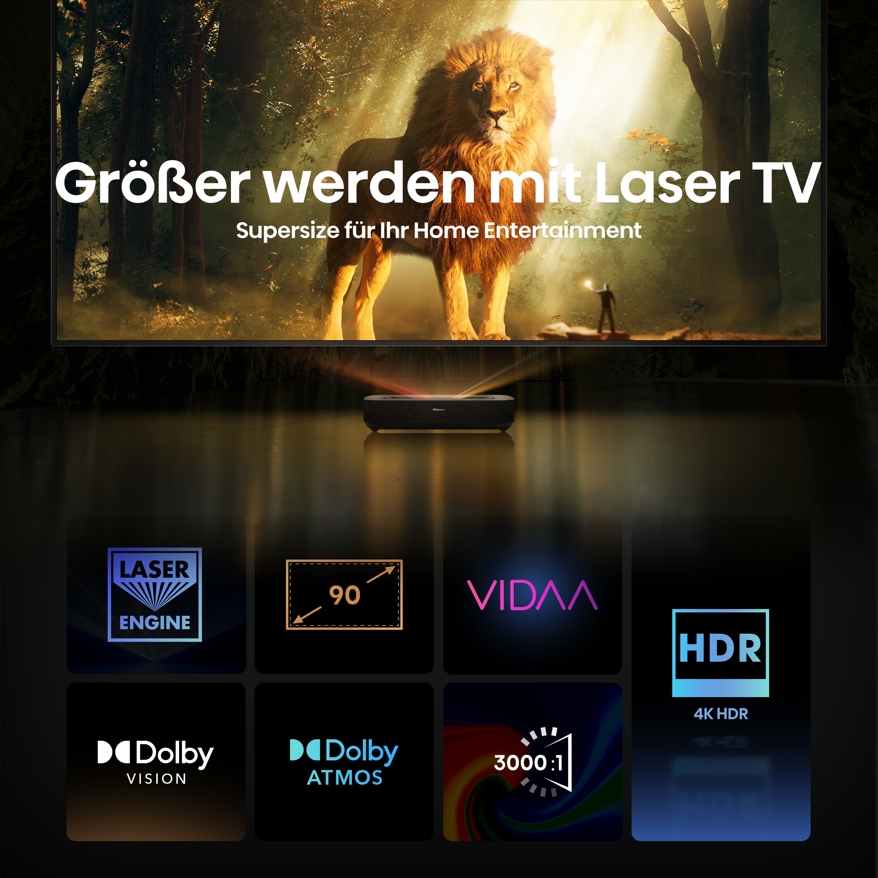 Hisense Laser TV 90L5HD 4K inkl. Daylight Screen