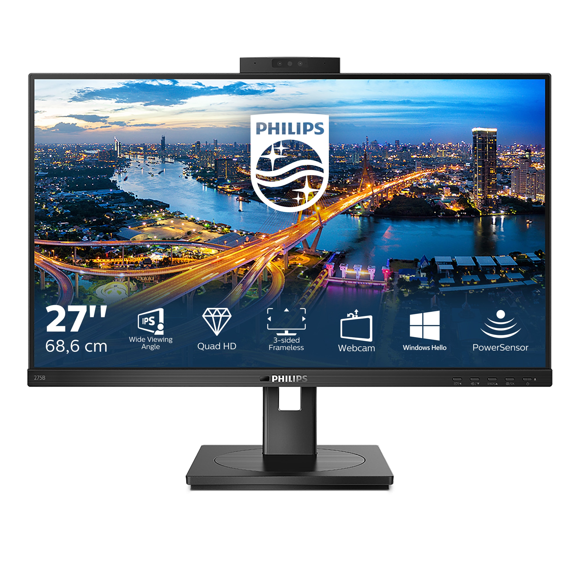 Philips B-Line 275B1H 68,6cm (27") WQHD IPS Monitor 16:9 HDMI/DP/DVI Webcam