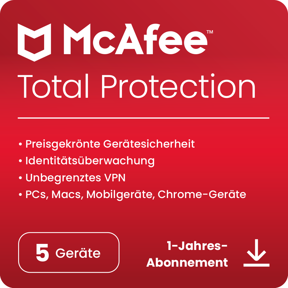 McAfee Total Protection | 5 Geräte | Download &amp; Produktschlüssel