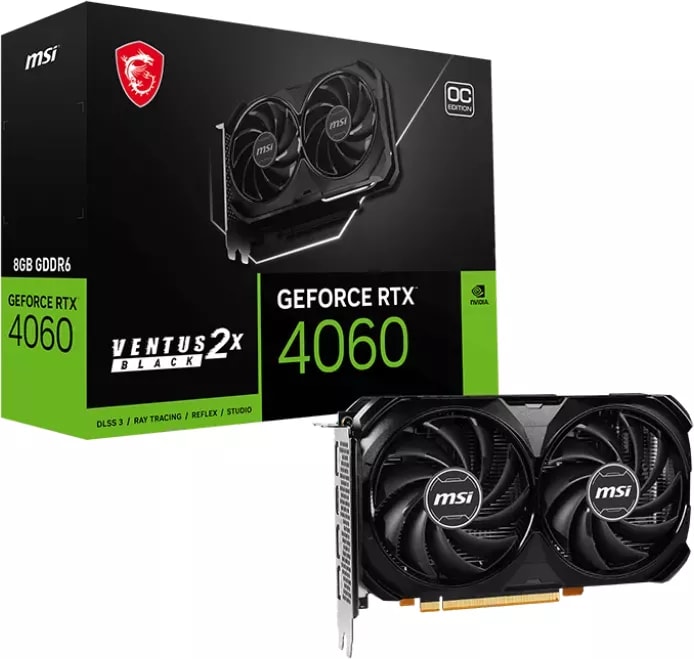 MSI GeForce RTX 4060 Ventus 2X Black OC 8GB GDDR6 Gaming Grafikkarte 3xDP/HDMI