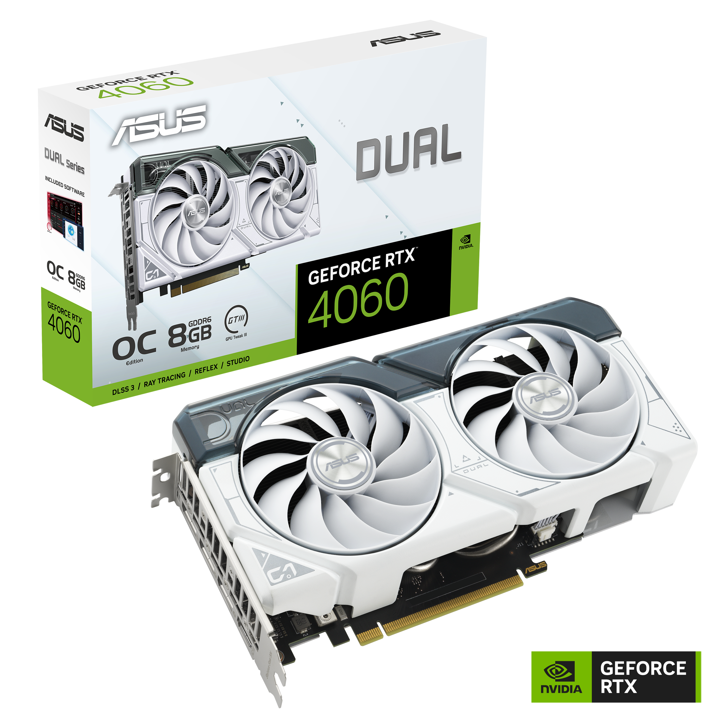 ASUS DUAL GeForce RTX 4060 OC White Gaming Grafikkarte 8GB GDDR6, 1xHDMI, 3xDP