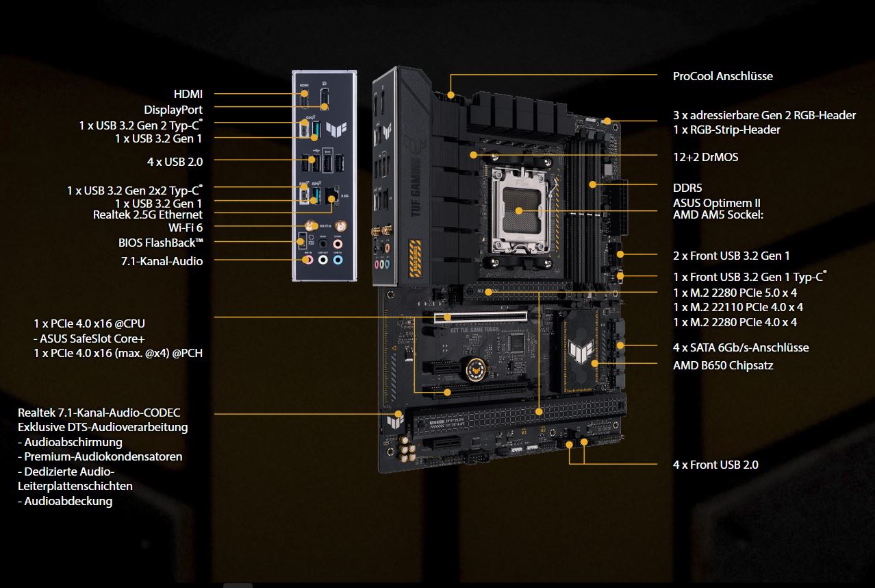 ASUS TUF B650-PLUS WIFI ATX Mainboard Sockel AM5 M.2/USB3.2 Typ C/HDMI/DP/WIFI