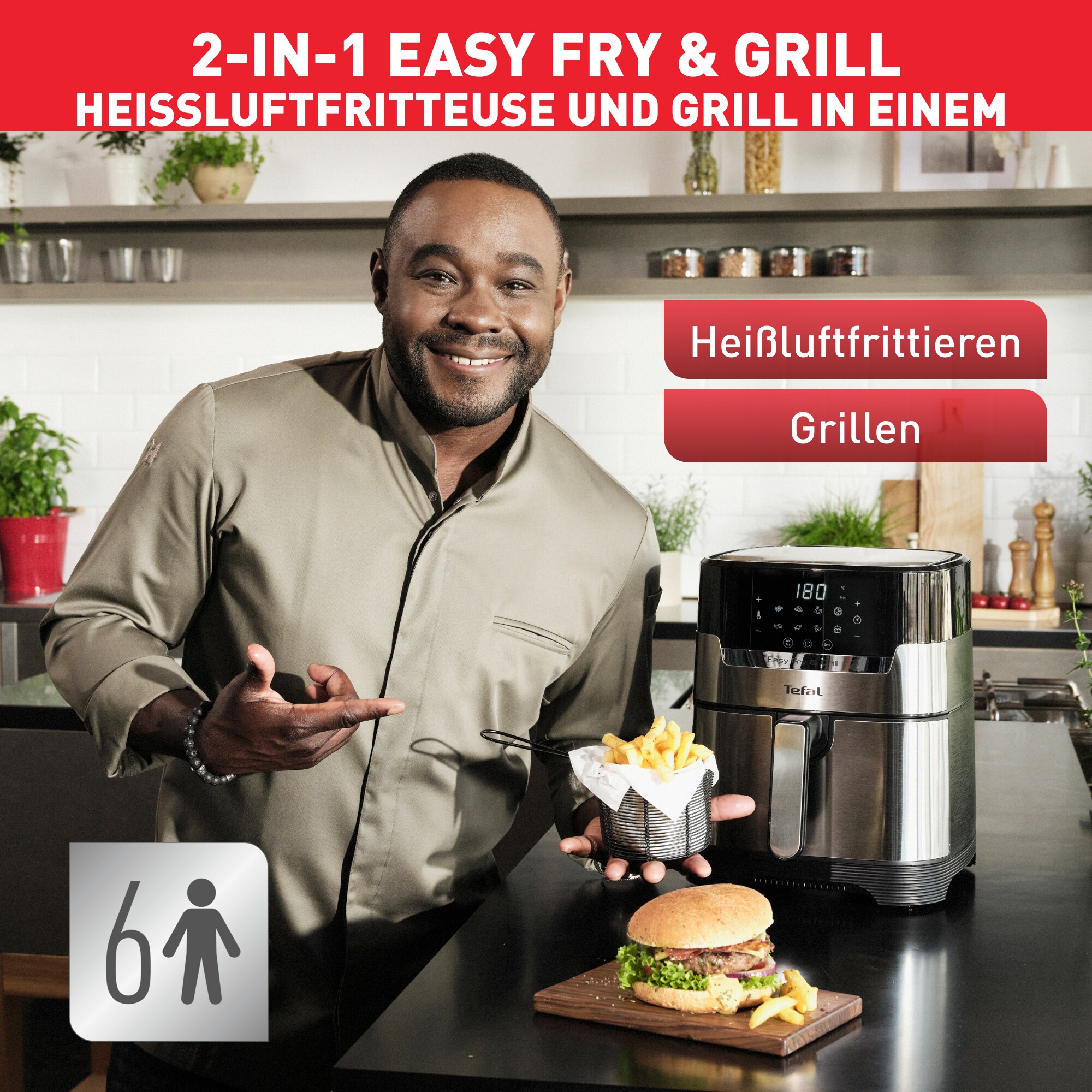 Tefal EY505D15 Easy Fry &amp; Grill Deluxe Heißluft-Fritteuse XL schwarz