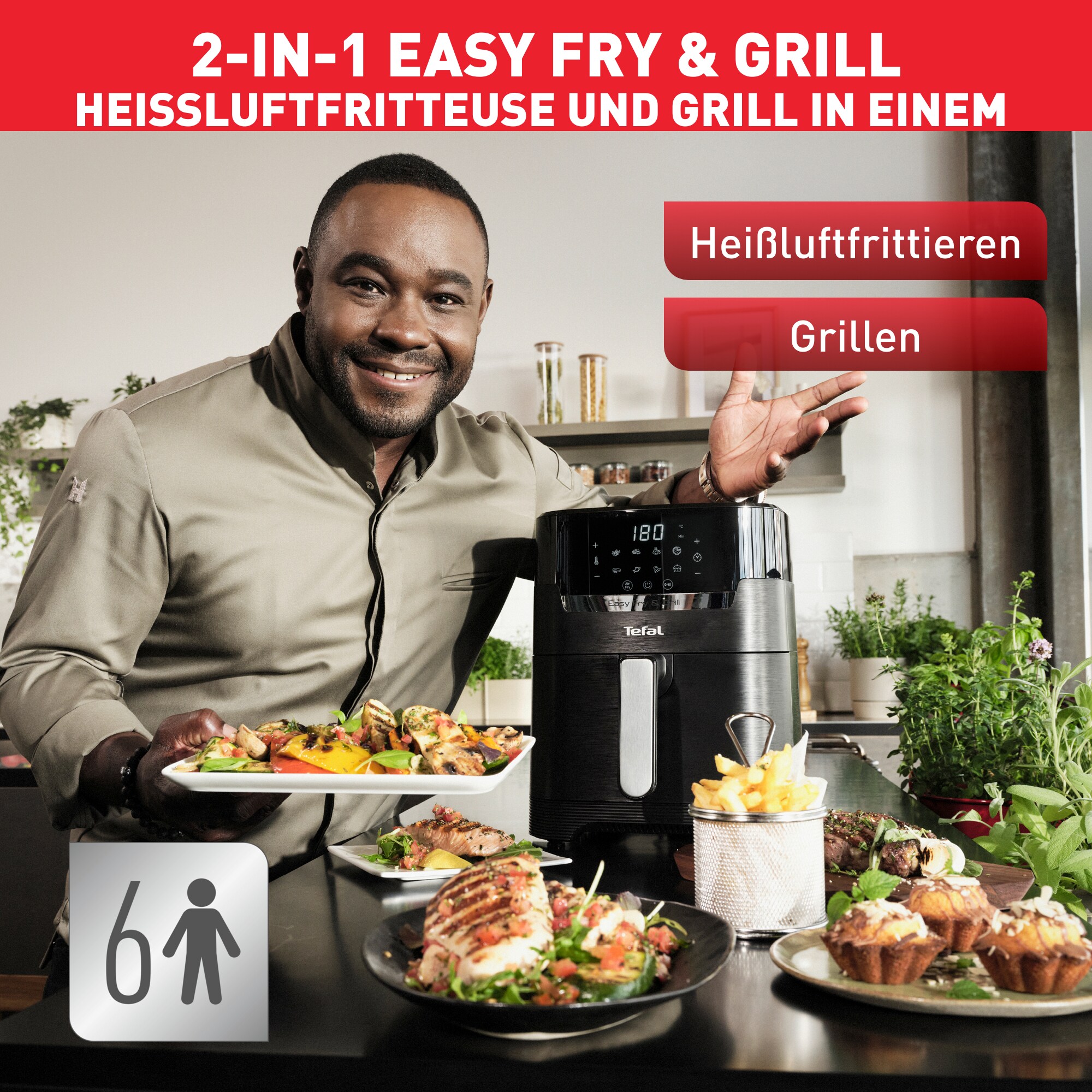 Tefal EY505815 Easy Fry &amp; Grill Precision Heißluft-Fritteuse XL schwarz