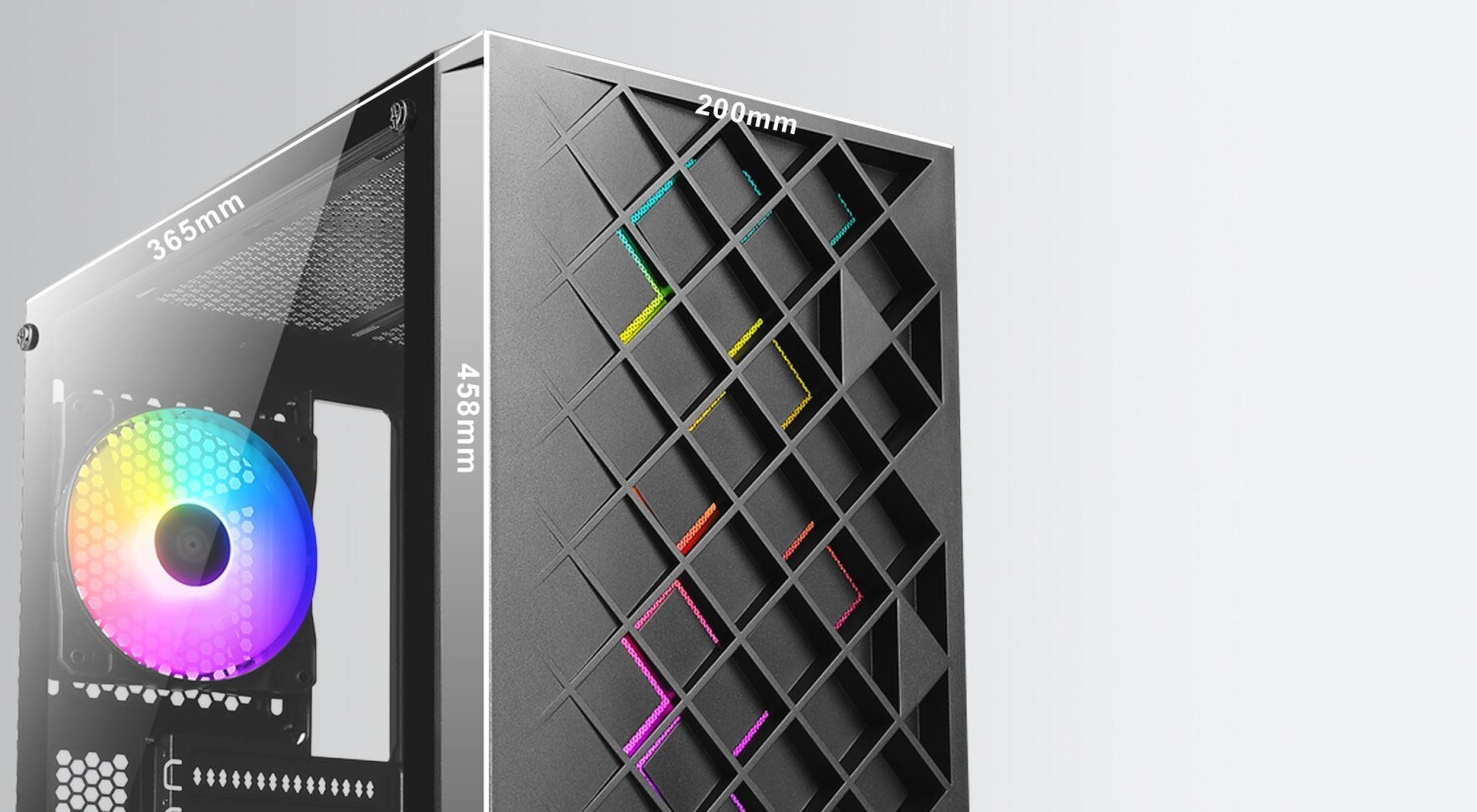 Azza Spectra Black ATX Gaming Tower, RGB Beleuchtung, Glasfenster