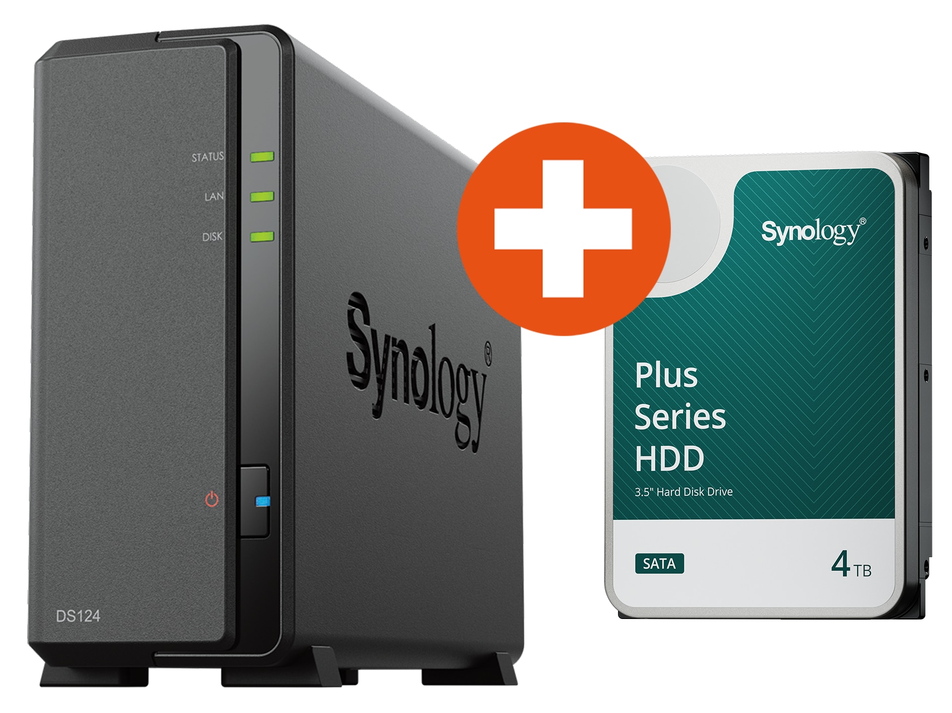 Synology DS124 NAS System 1-Bay 4 TB inkl. 4 TB Synology HDD HAT3300-4T