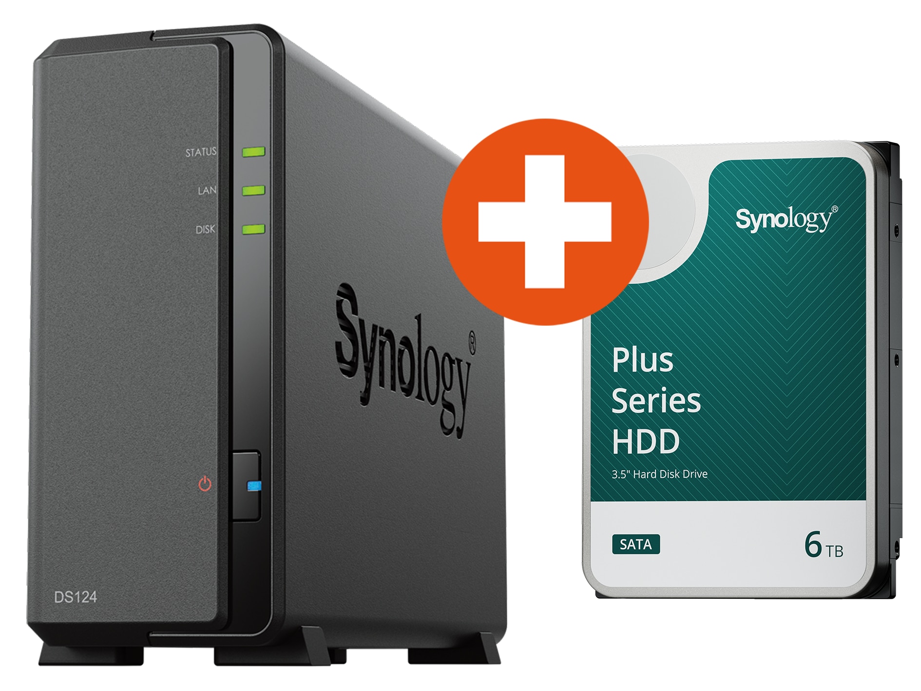 Synology DS124 NAS System 1-Bay 6 TB inkl. 6 TB Synology HDD HAT3300-6T