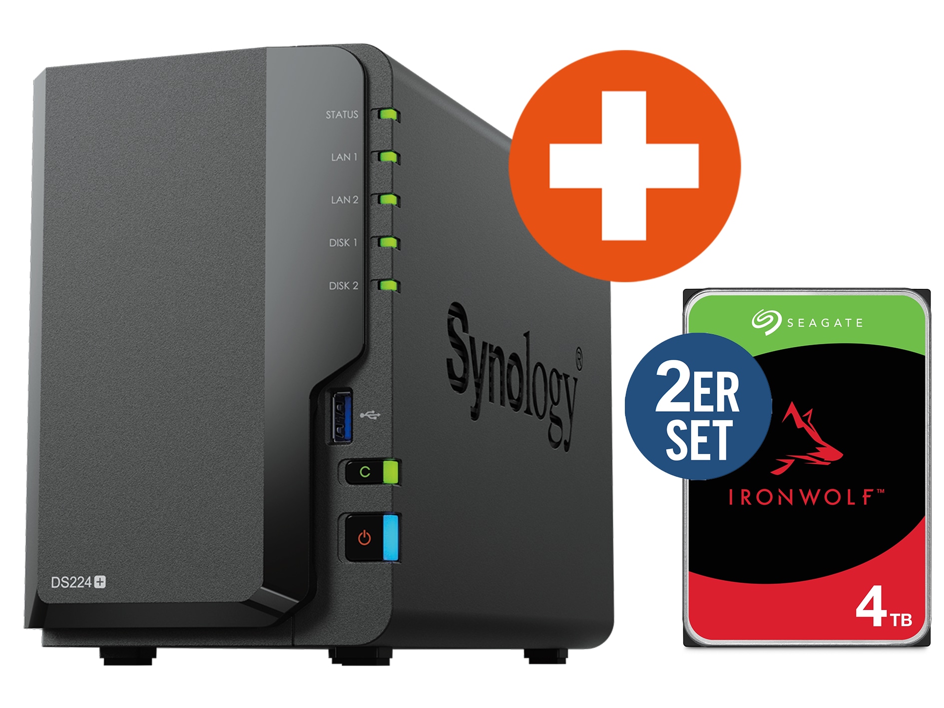 Synology Diskstation DS224+ NAS System 2-Bay inkl. 2x 4 TB Seagate ST4000VN006