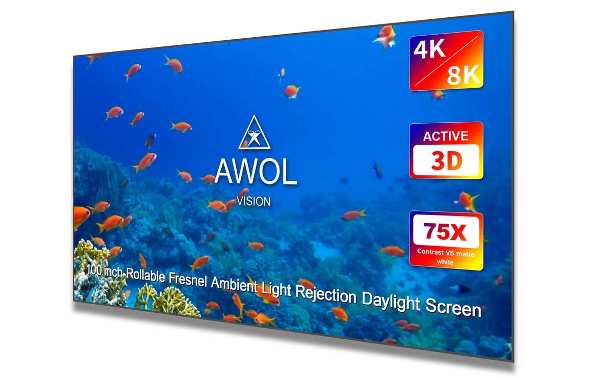 AWOL Vision Daylight ALR Beamer Leinwand, 100" 223,4 x 126,5 x 2,5cm