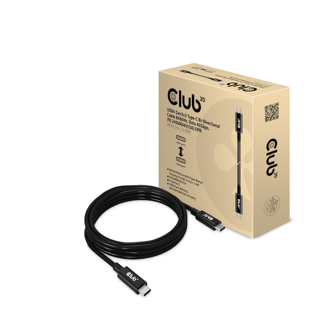 Club 3D USB 4 3x2 Typ-C Kabel USB 8K60Hz PD 240W St./St. 2m schwarz