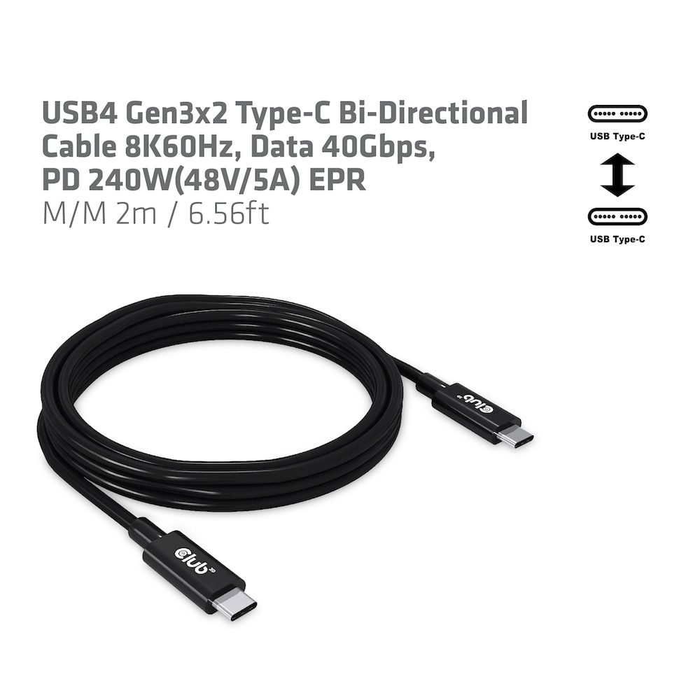 Club 3D USB 4 3x2 Typ-C Kabel USB 8K60Hz PD 240W St./St. 2m schwarz