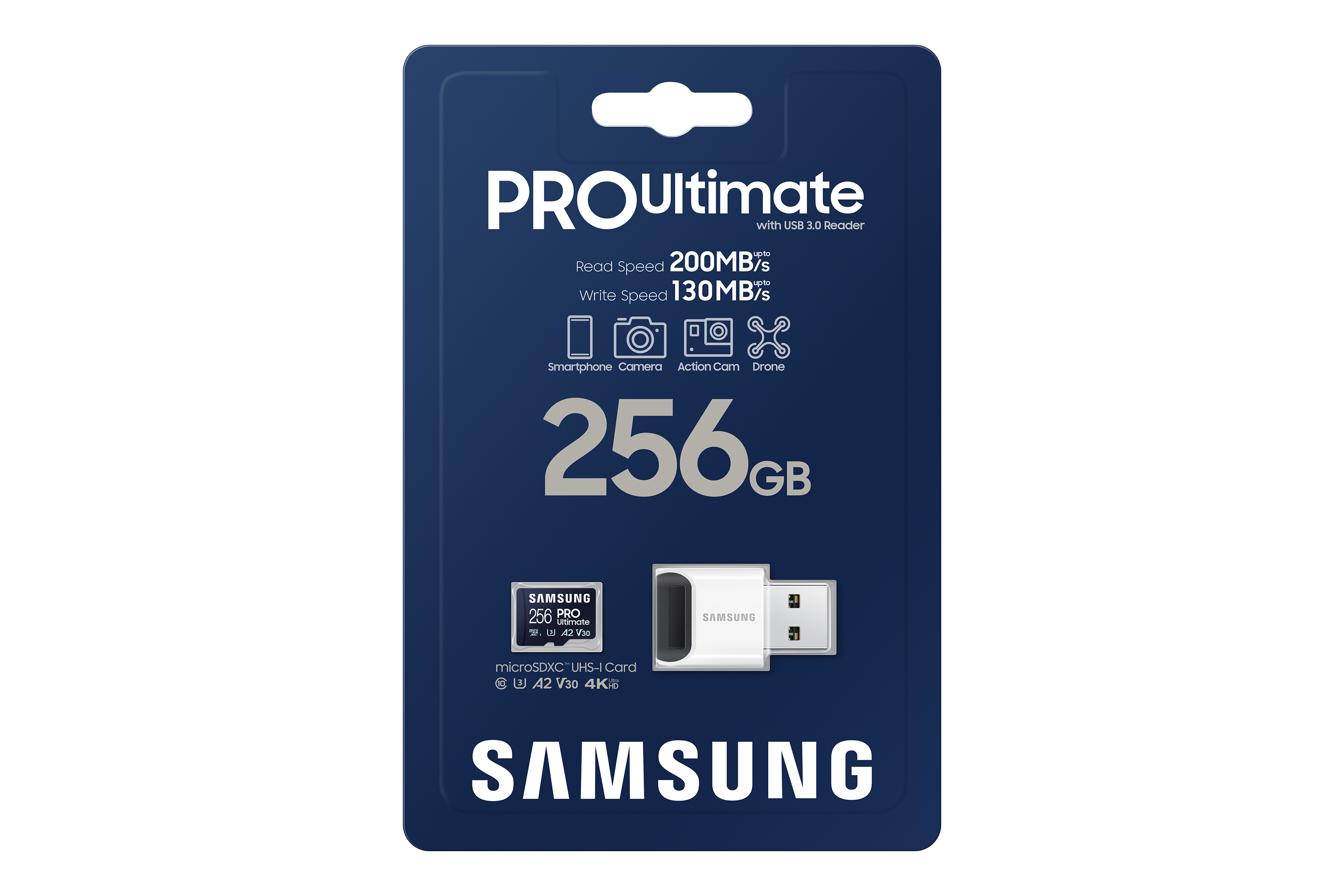 Samsung PRO Ultimate 256 GB microSD-Speicherkarte mit USB-Kartenleser