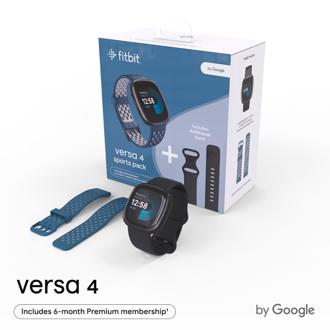 Fitbit Versa 4 Bundle Fitness-Smartwatch Schwarz/Saphir