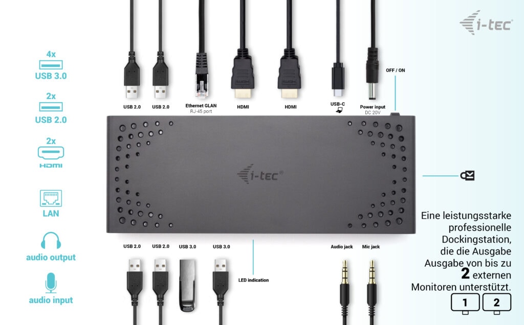 i-tec USB3.0/USB-C/Thunderbolt 2x Display Docking Station + PD 85W