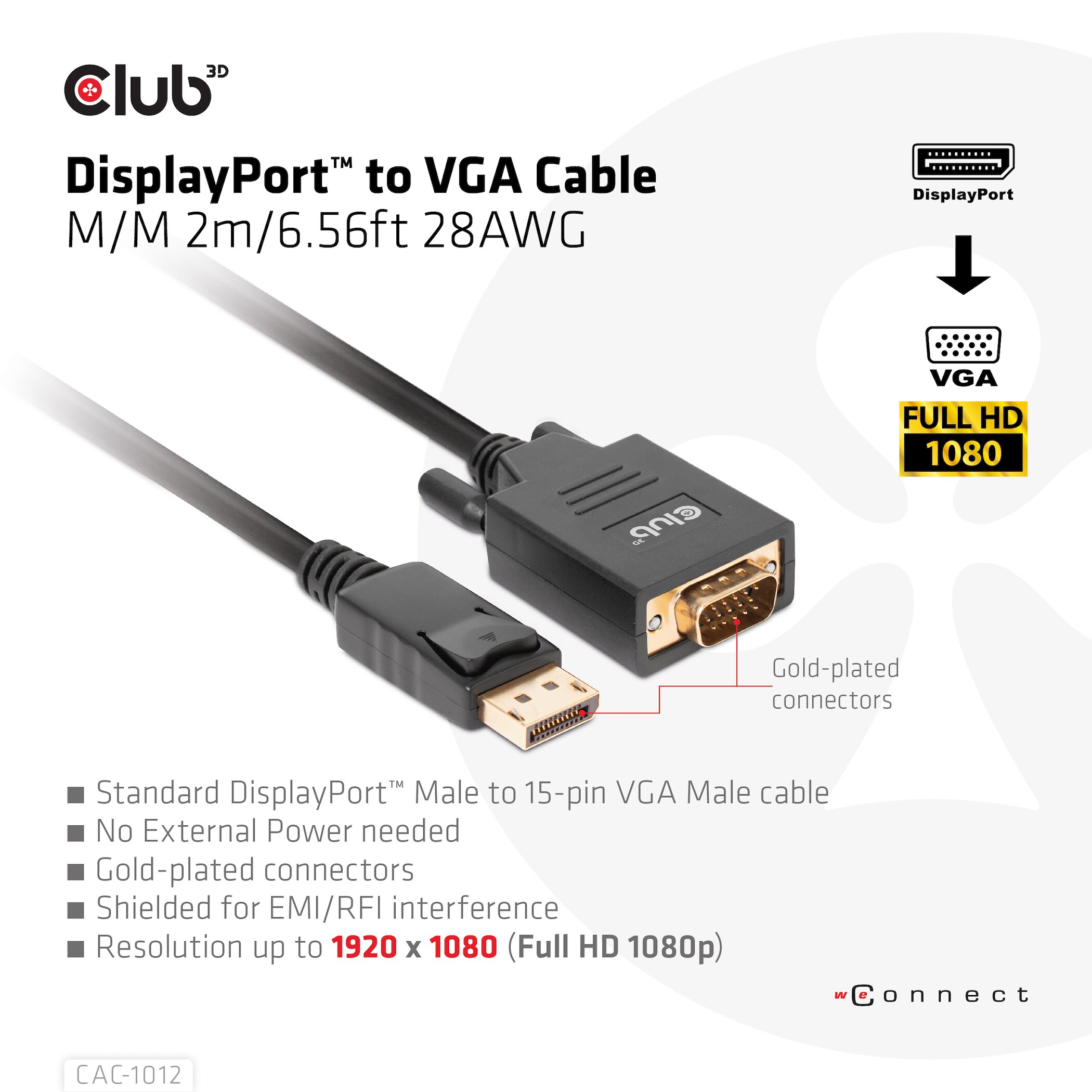 Club 3D DisplayPort auf VGA Kabel St./St. 2m 28AWG