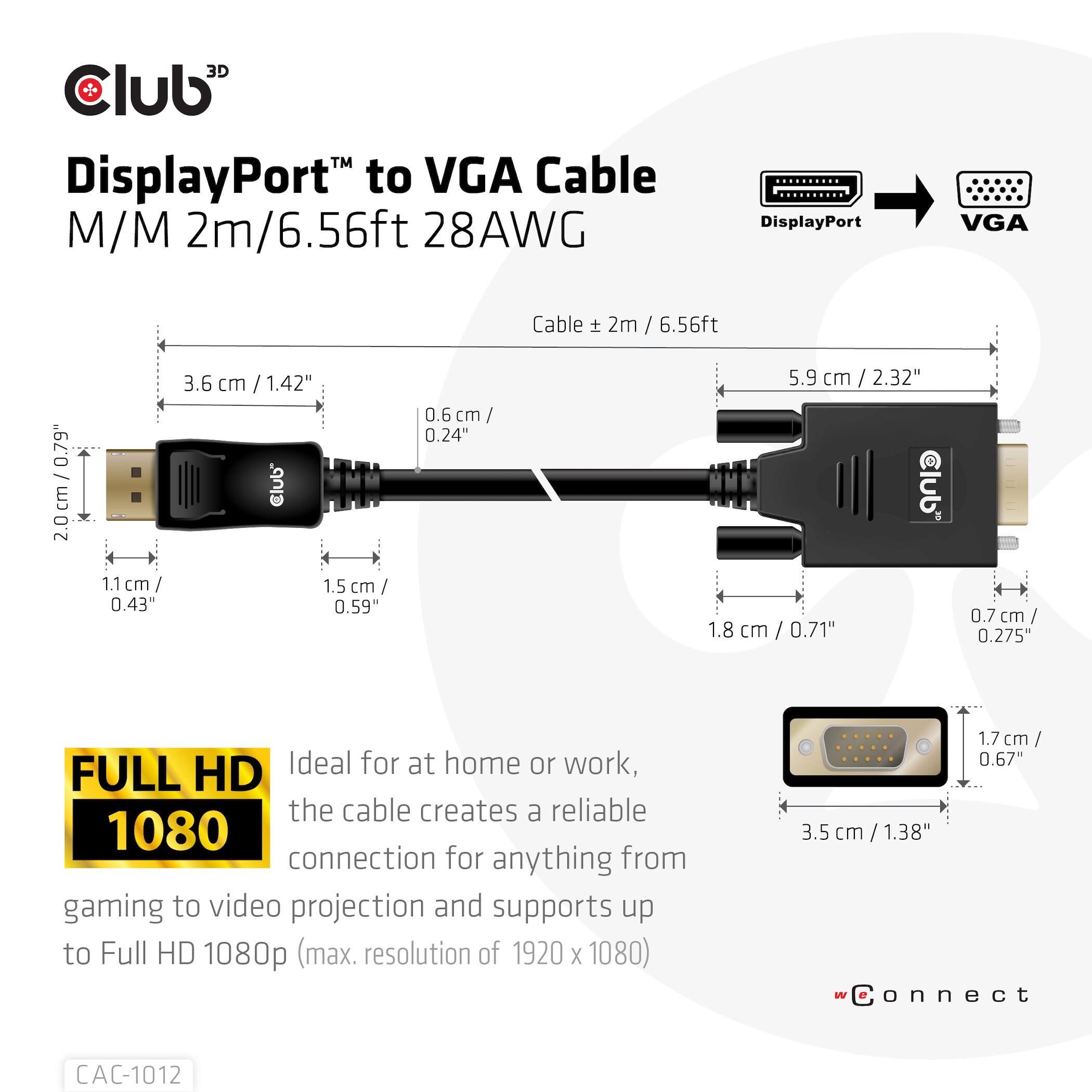 Club 3D DisplayPort auf VGA Kabel St./St. 2m 28AWG